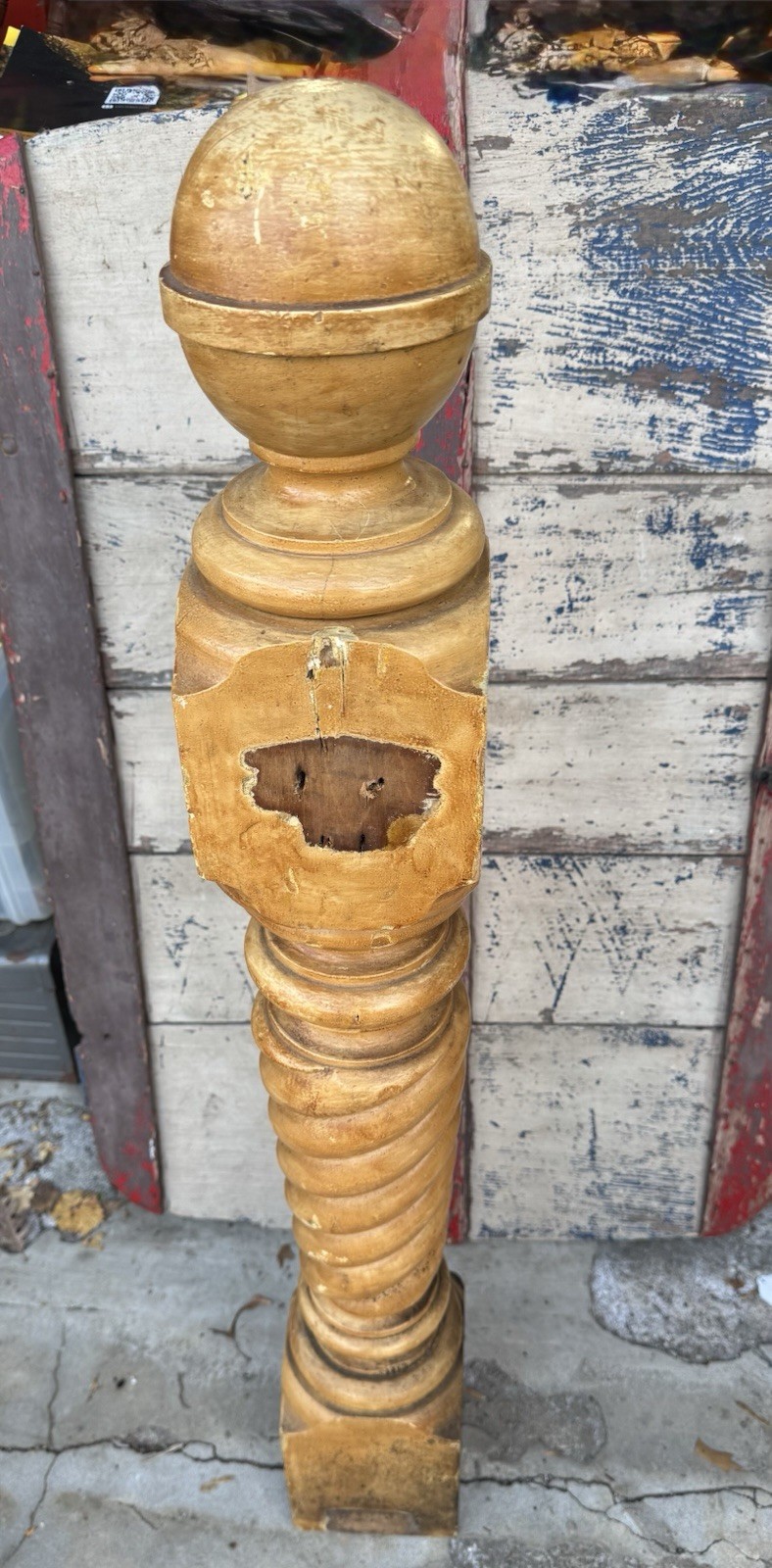 Antique Turned Wood Newel Post Spiral Stair Post Architectural Salvage Decor