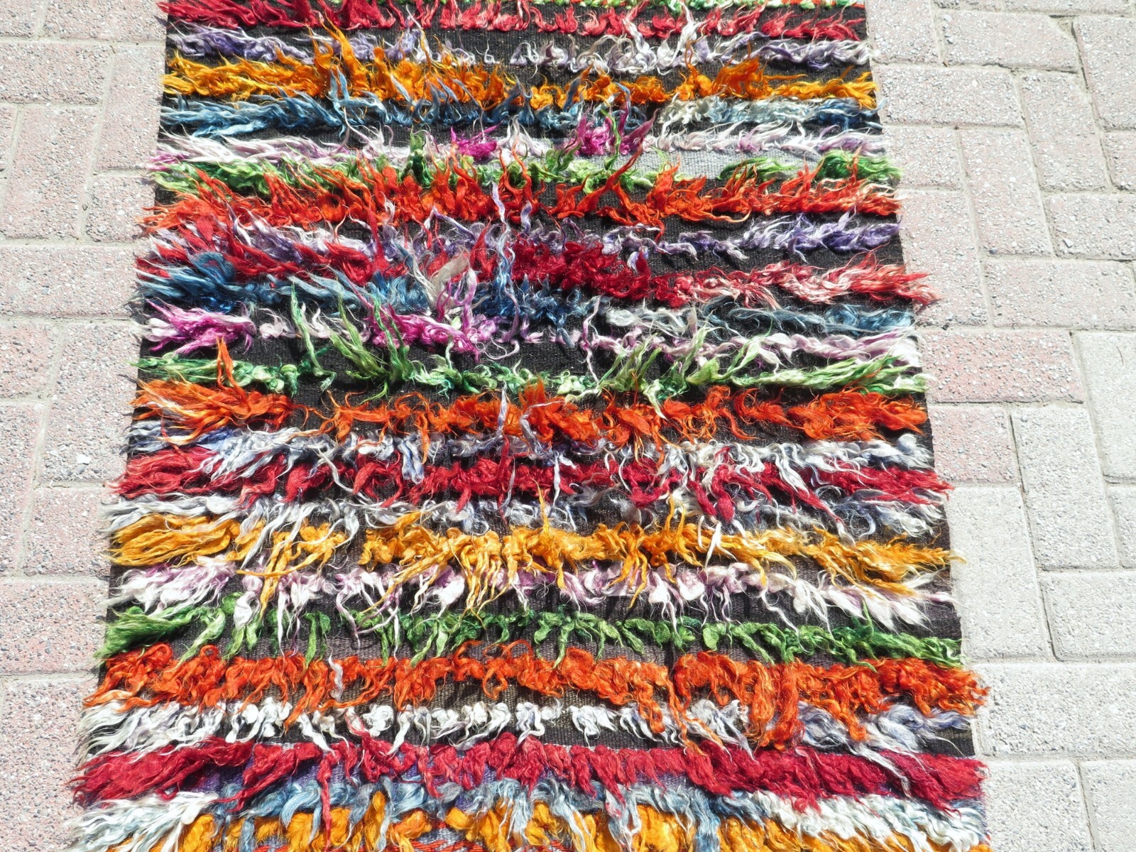 Shaggy Rug Mohair Rug Long Hair Rug Multicolor Carpet Vintage Tulu Rugs 35″x50″