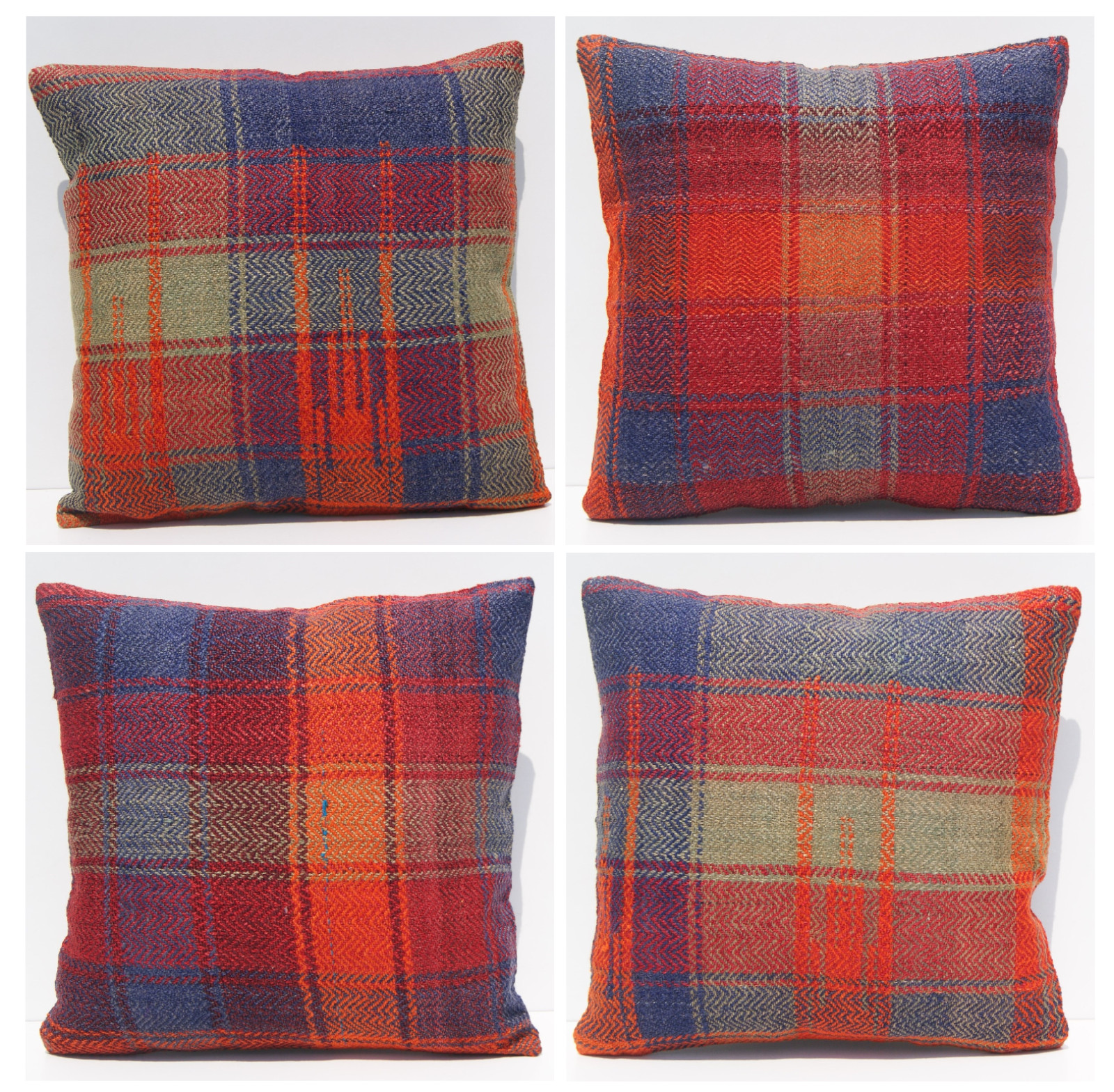 Kelim pillow cover Kurdish soft 4 pillows handmade square wool area rugs 16″x16″