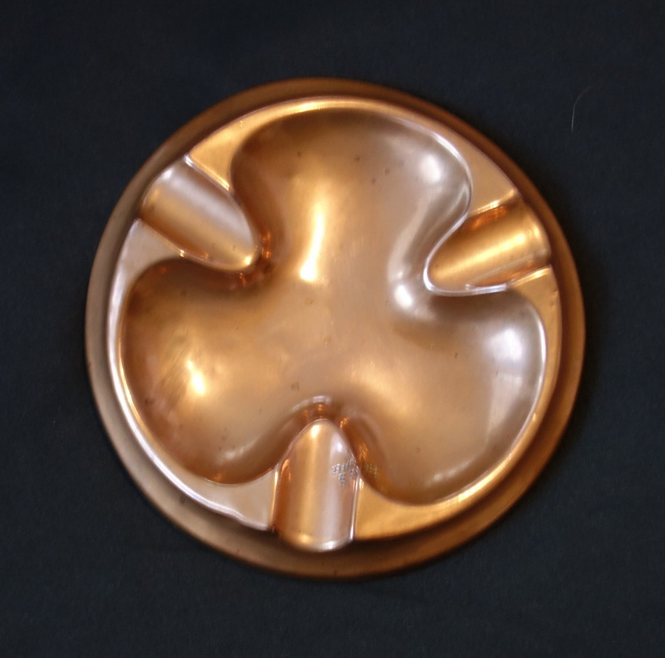 JS & S Antique Copper Ashtray or Dish -3 Leaf Clover or Shamrock, c 1910 England