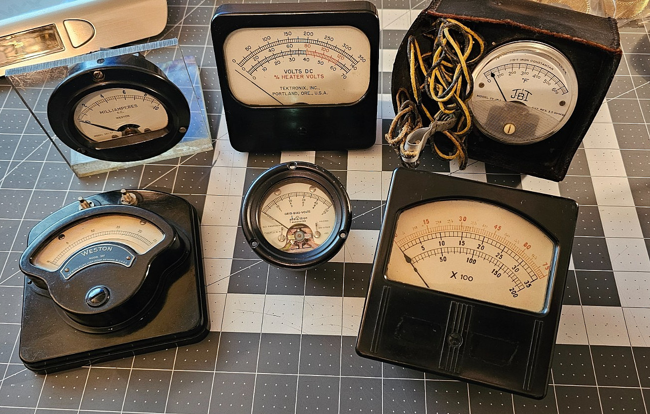 Vintage Meters Lot of (6) Weston Tektronix Phastron J-B-T Steampunk Crafts