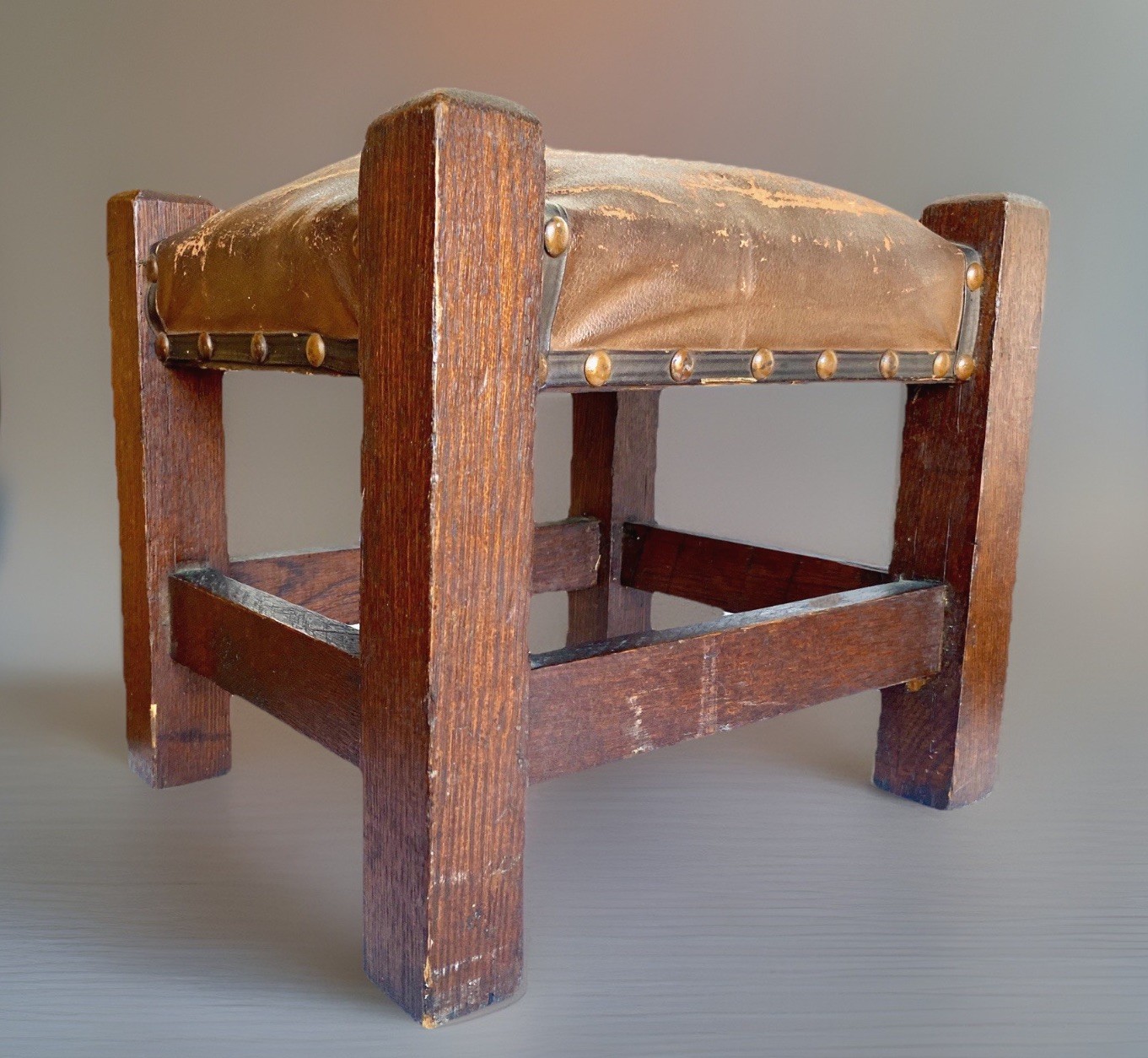 Antique Arts & Crafts Mission Oak Footstool 12″ Tall, 14-1/4″ Long, 11-1/2″ Deep