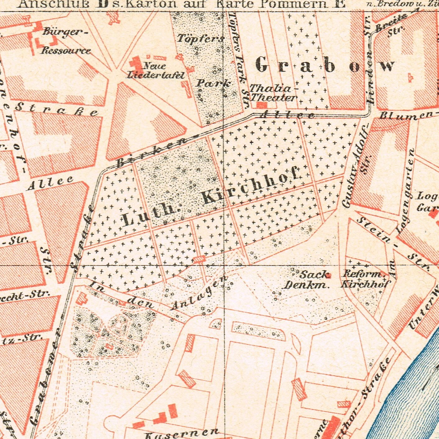 SZCZECIN Original map Silesia city plan POLAND 1888 Polska Germany