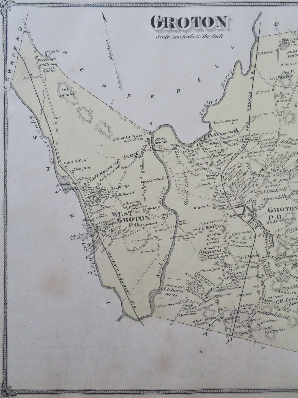 Groton Middlesex County Massachusetts 1875 F.W. Beers detailed color map