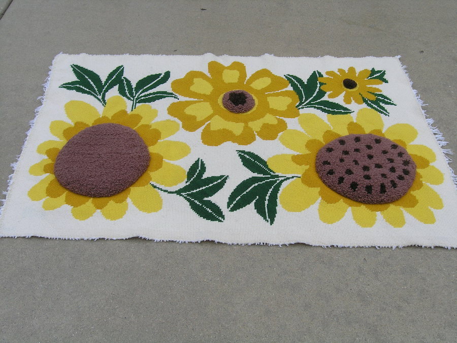 Vintage Mid Century Sunflowers 3 Dimensional Needlework Tapestry Hanging 36×55″