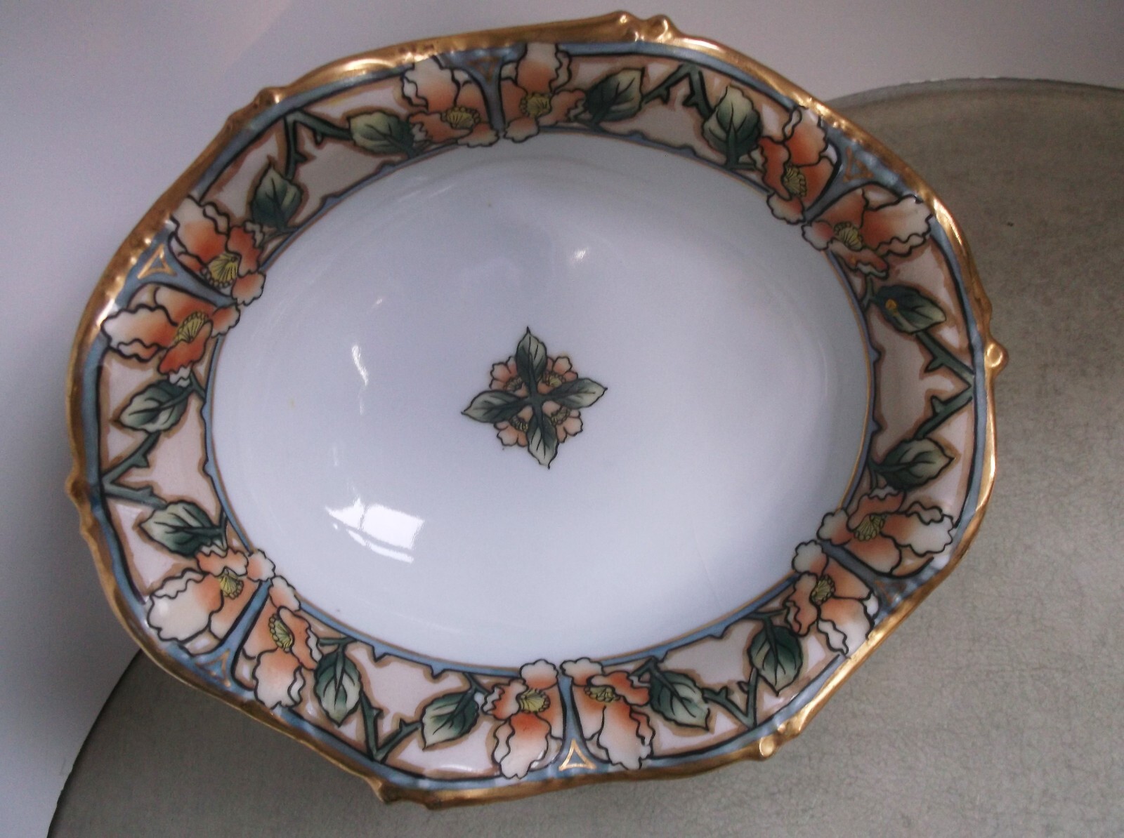 Antique Hand Painted M Nippon Footed Serving or Centerpiece Bowl 6 5/8 x 7 3/4in
