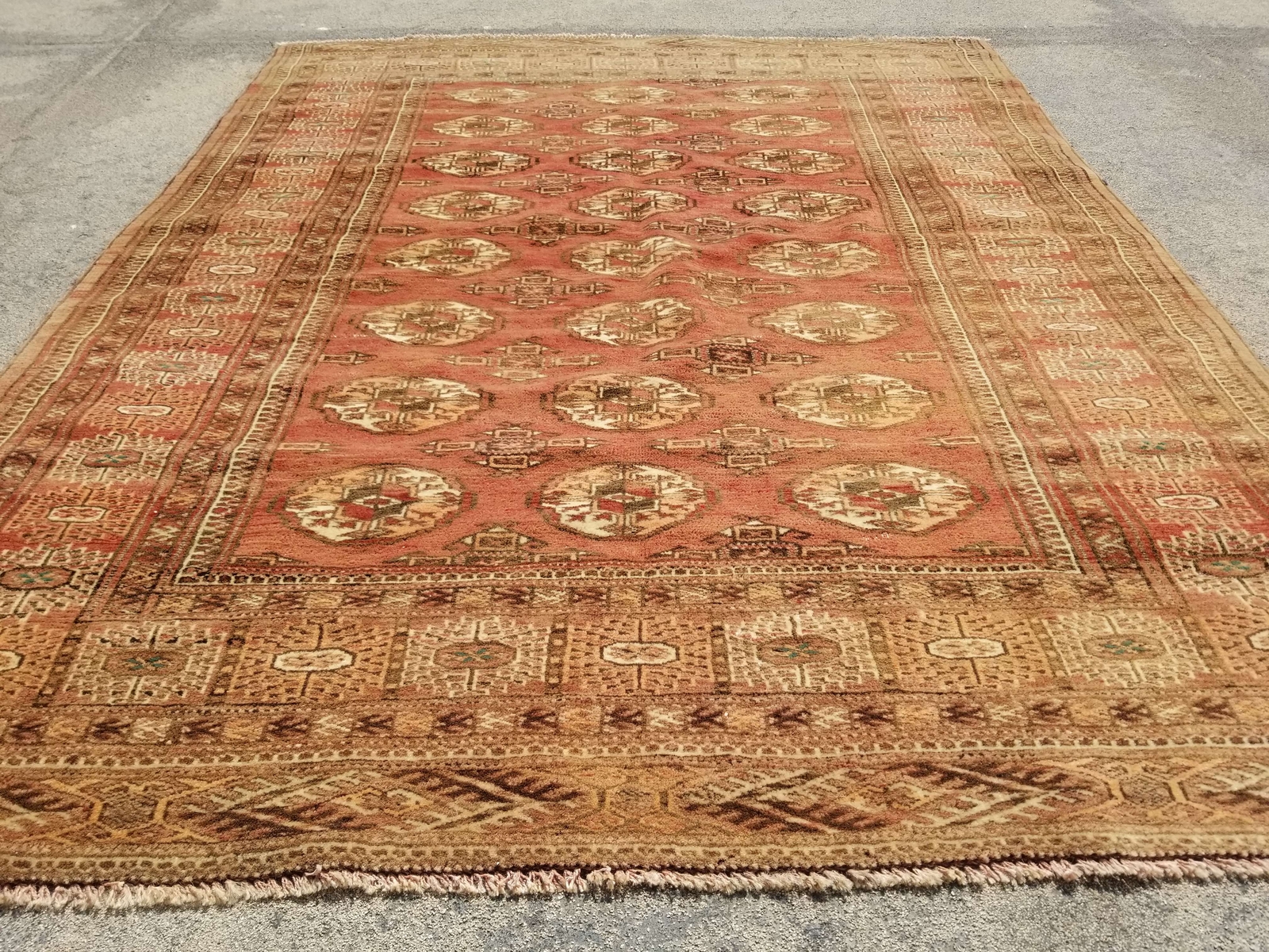 Vintage Distressed Hand Made Traditional Oriental Wool Beige Rug 5.7×4.5ft