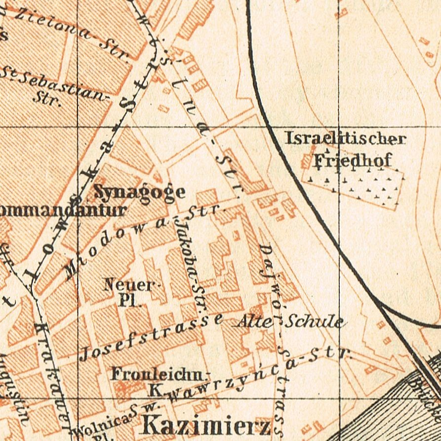 Kraków Cracow Original 1905 city plan map Poland Krakow GALICIA