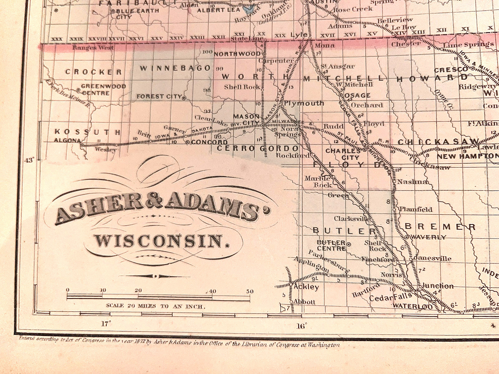 ASHER & ADAMS 1872 – LOT OF 16 LARGE HAND-COLORED ATLAS MAPS