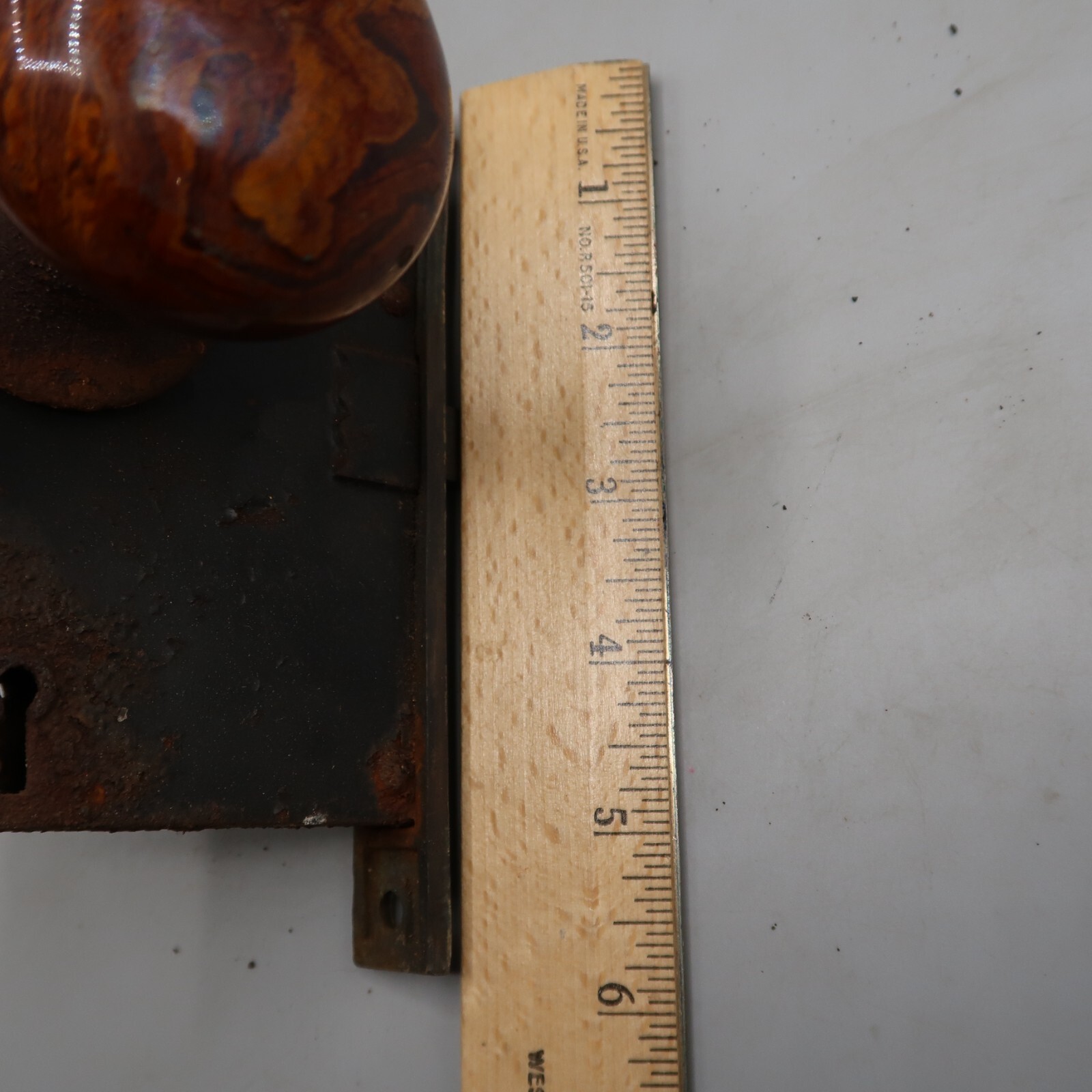 Antique Door Knob Lock Plate Lock Assembly Eastlake Style Brown Stone Marble