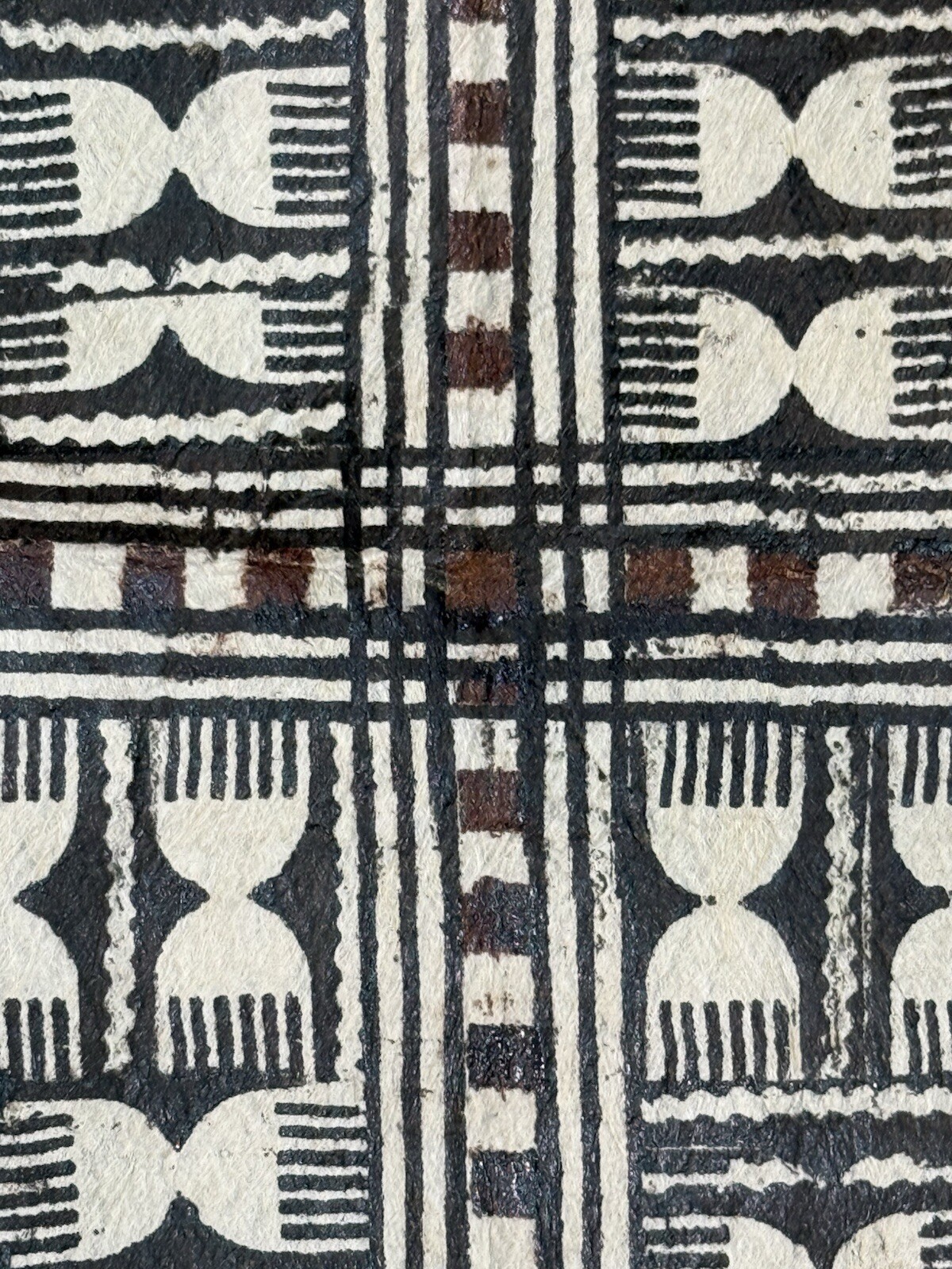 Pacific Islands Samoa Tuvalu Polychrome Bark cloth Floor Mat 20th C Round #3