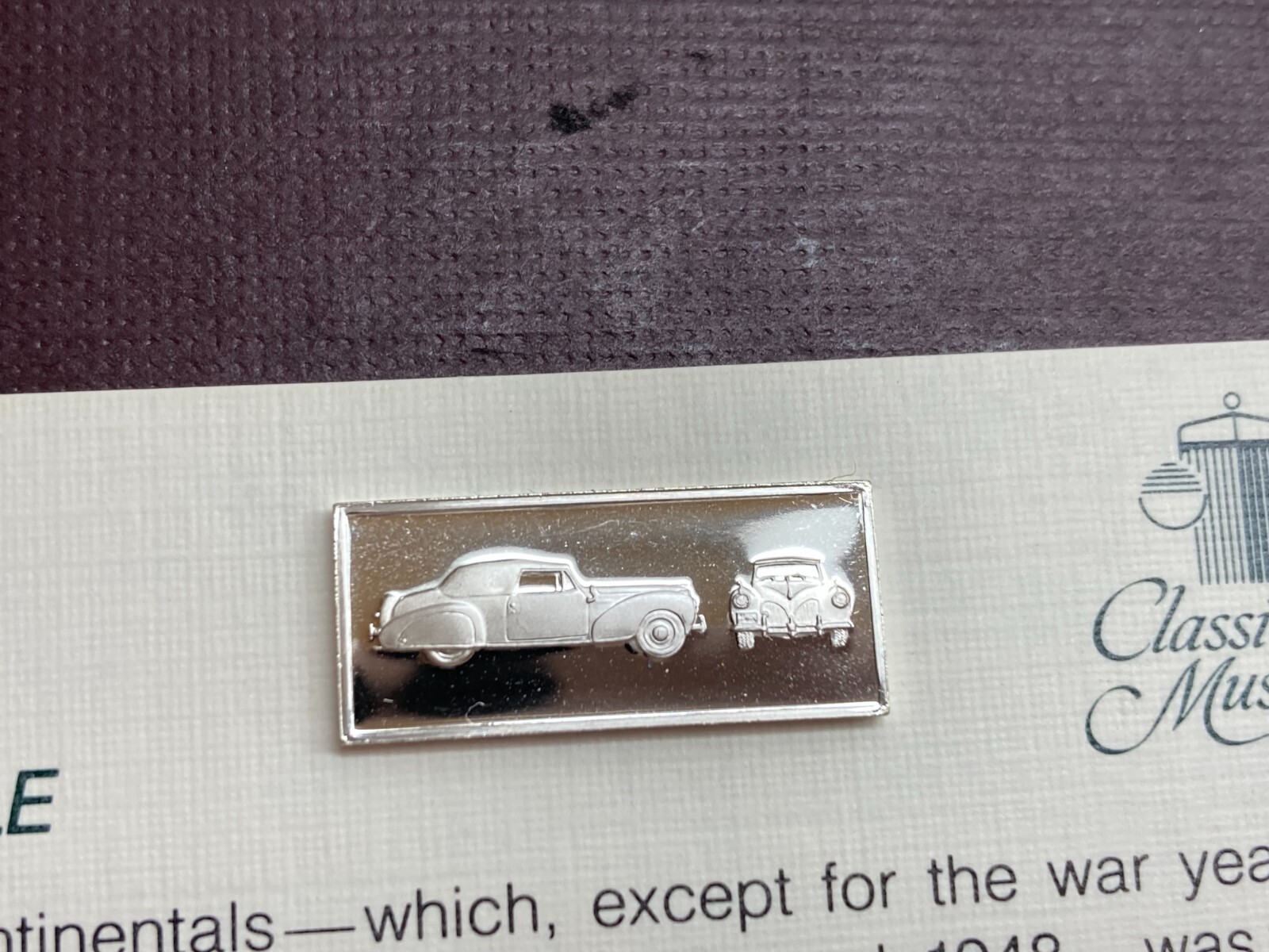 1981 Franklin Mint Classic Car Collection Silver Ingot Lincoln V12 Convertible