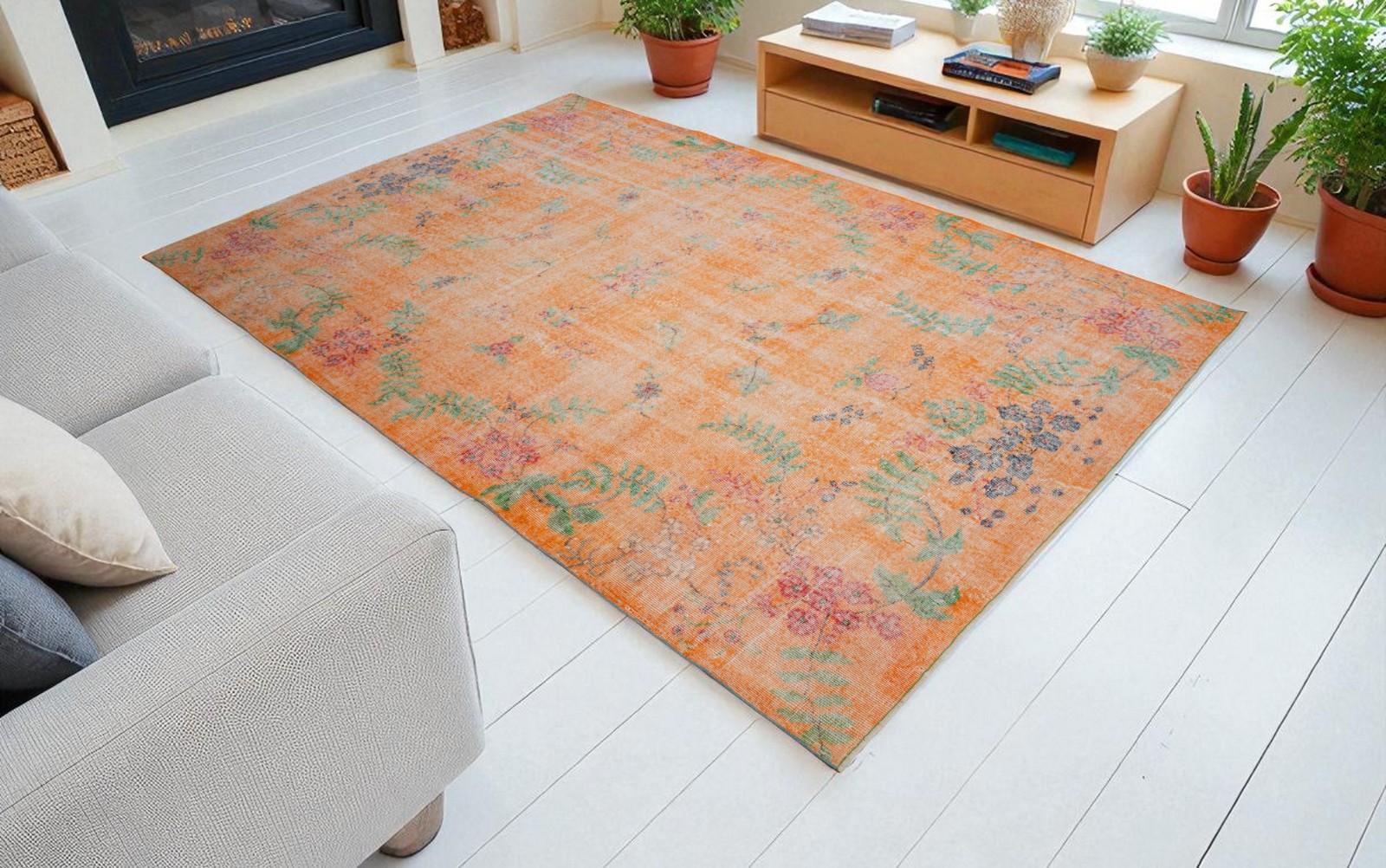 Handmade Turkish Rug I Distressed Muted Color Orange Oushak Rug 6’2″ x 9’7″