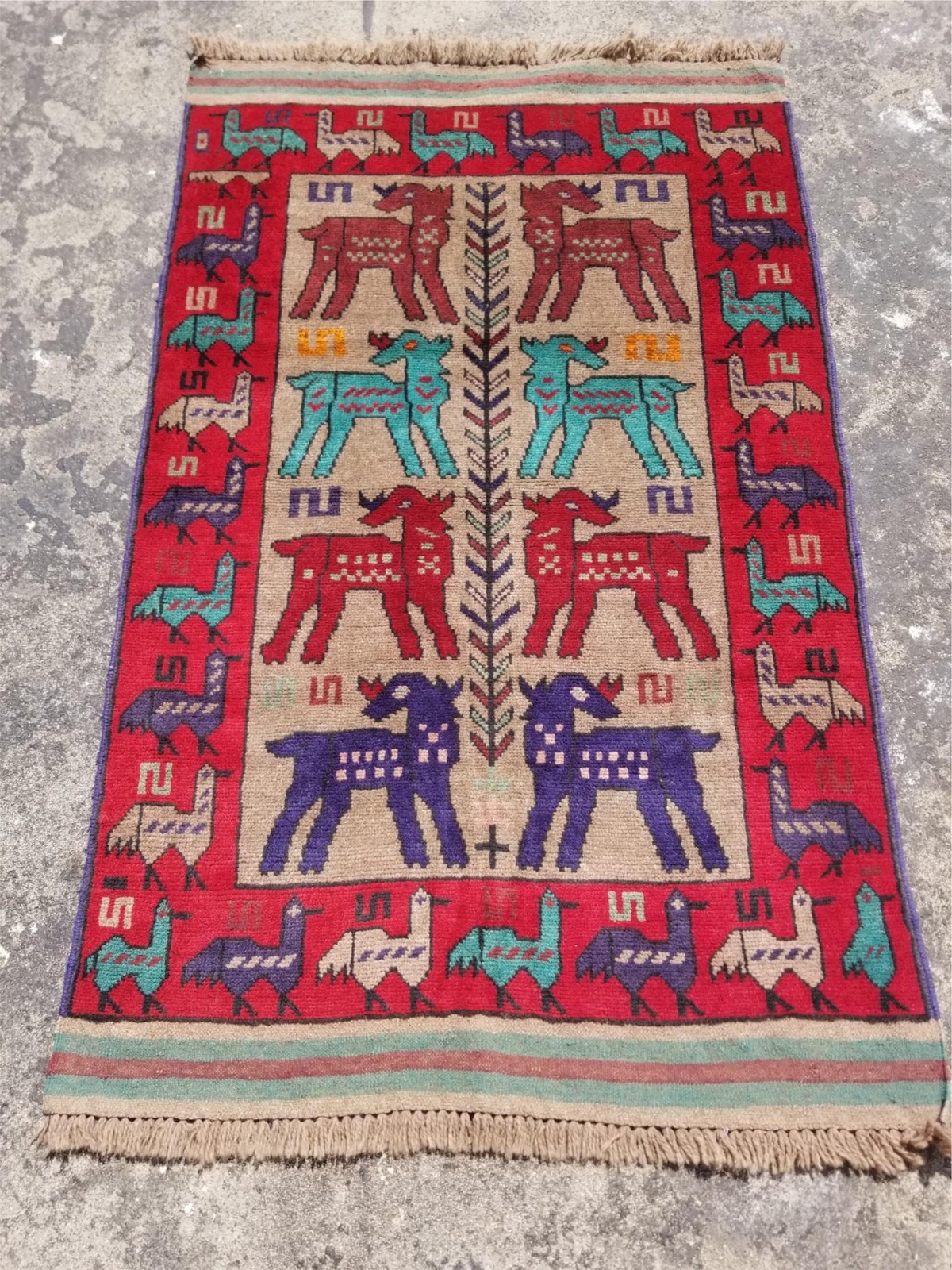Vintage Traditional Handmade Afghan Pictorial Wool Multicolor Kilim Rug 59×35 in
