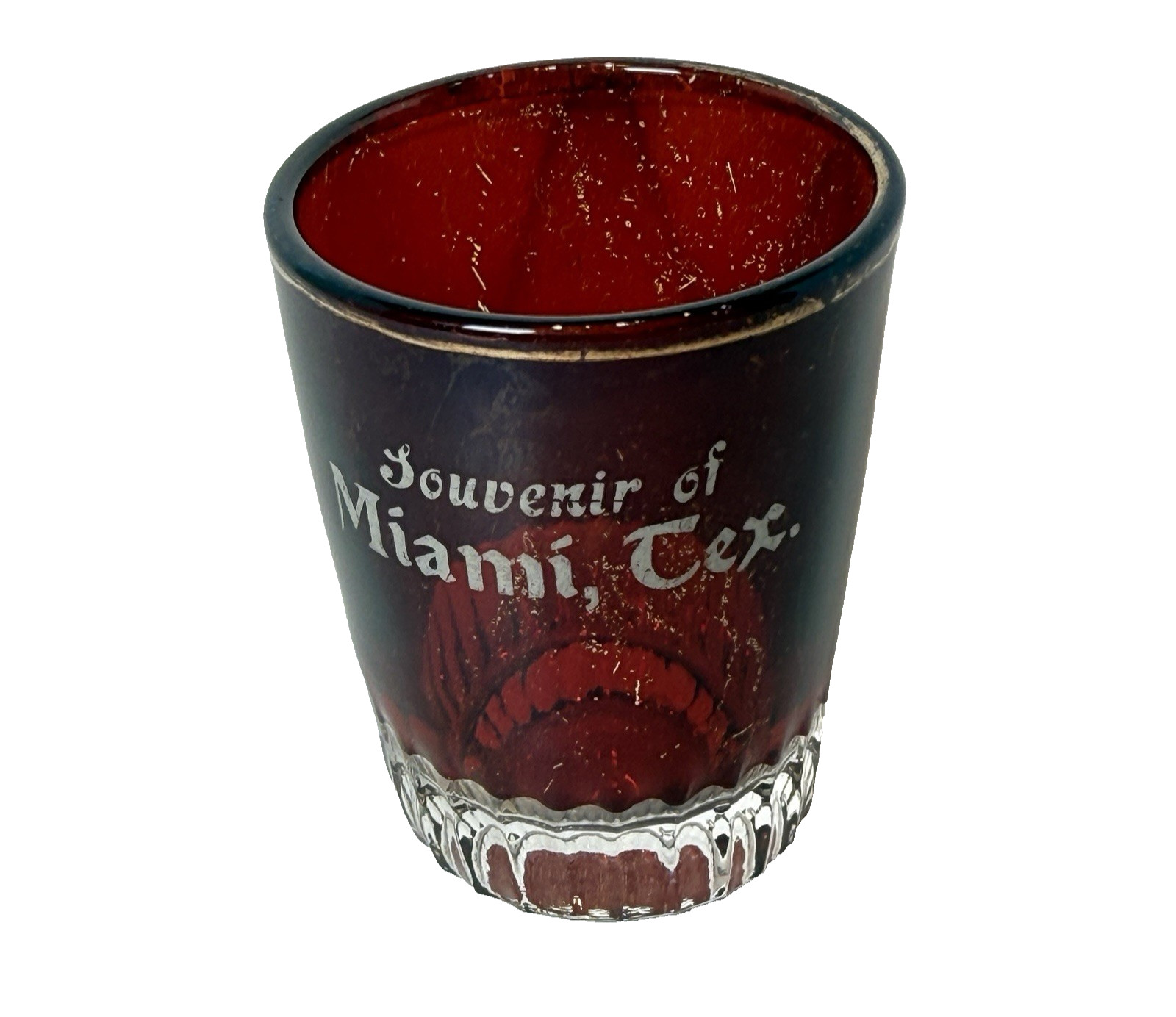 MIAMI TEXAS TX ANTIQUE RARE Ruby Red Flash Souvenir Glass SHOT GLASS CUP