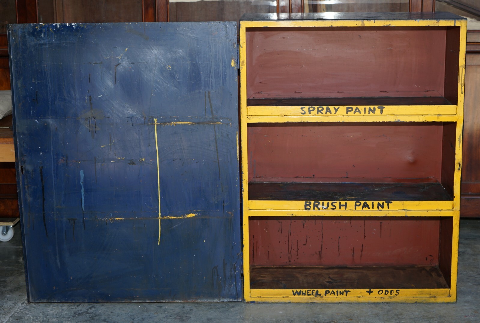 INDUSTRIAL STEEL LARGE CIRCA 1950’S METAL WORKERS PAINT CUPBOARD VERY RARE FIND