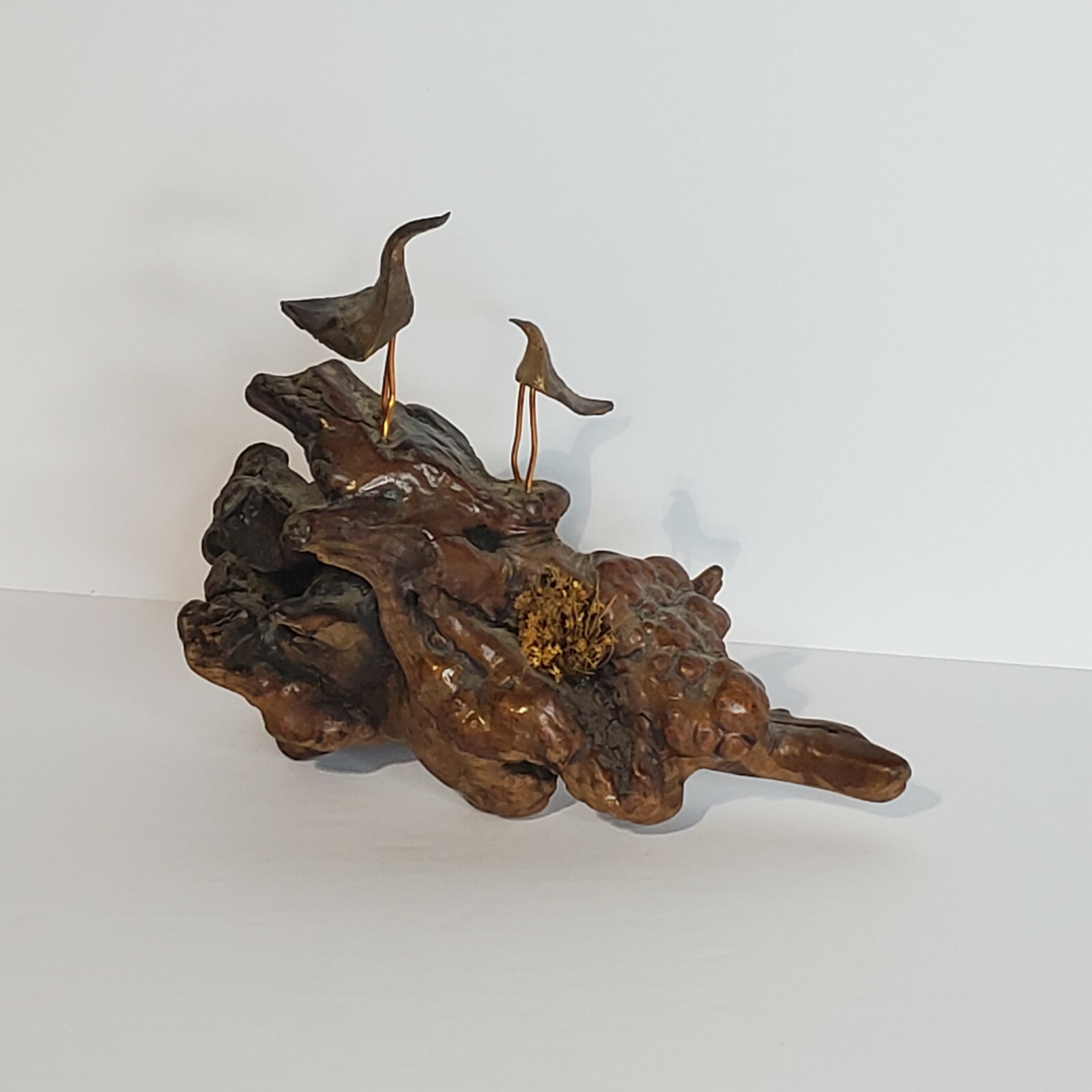 Vintage MCM Driftwood Copper Bird Sculpture 9″ Unsigned