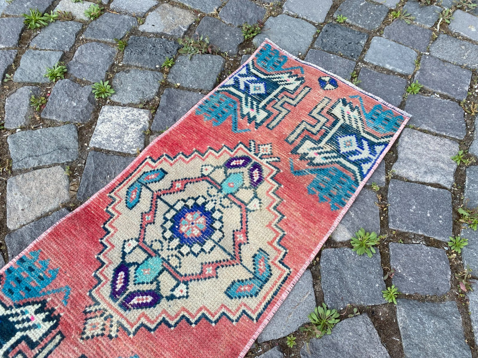 Turkish small rug,Doormats,Bohemian rug,Oushak small rug,Carpet 1,1 x 2,9 ft