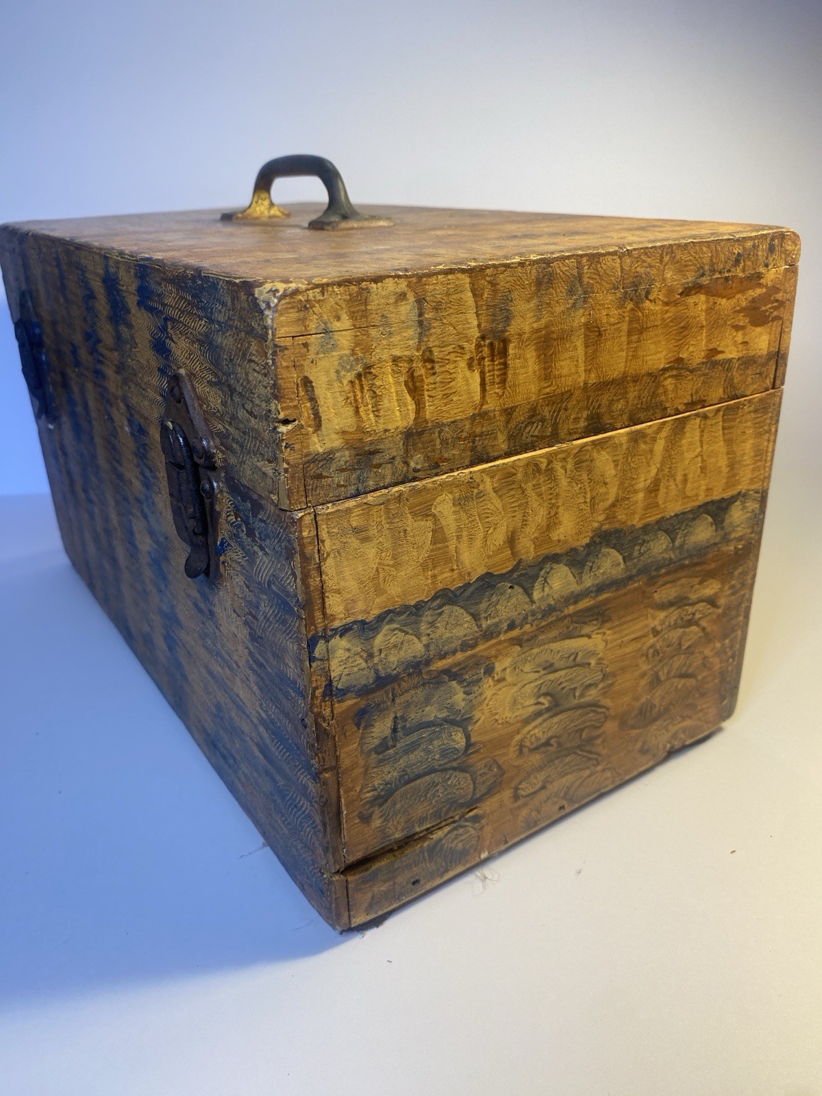 Wonderful Mid 19th C Hand Painted Grained Primitive Box