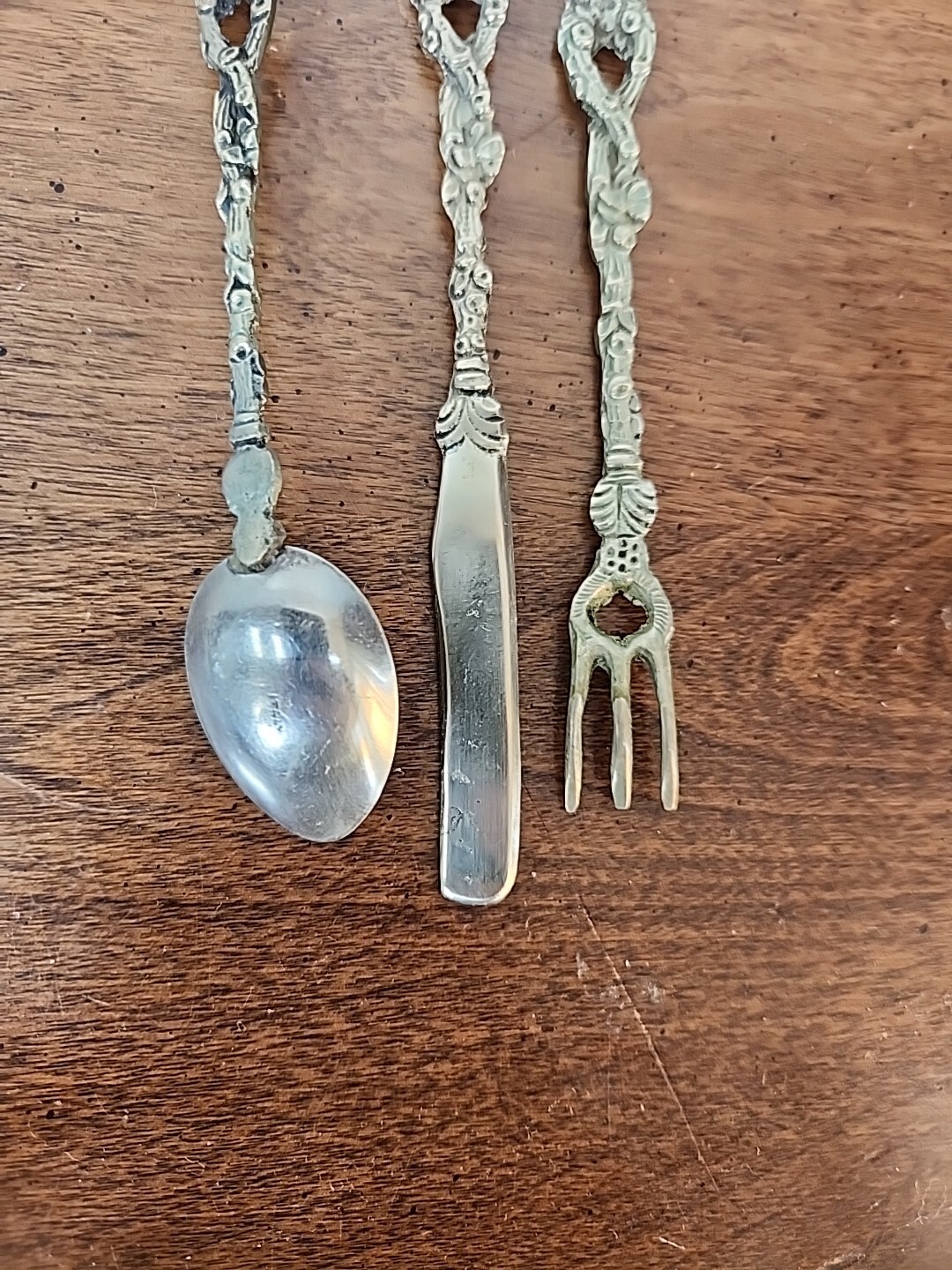 ANTIQUE FIGURAL CHERUB KNIFE, FORK & SPOON SET – ITALY