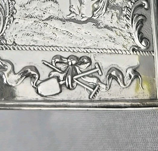 Antique German Silver Repoussé Tea Caddy Romantic Scene Girl With Birds
