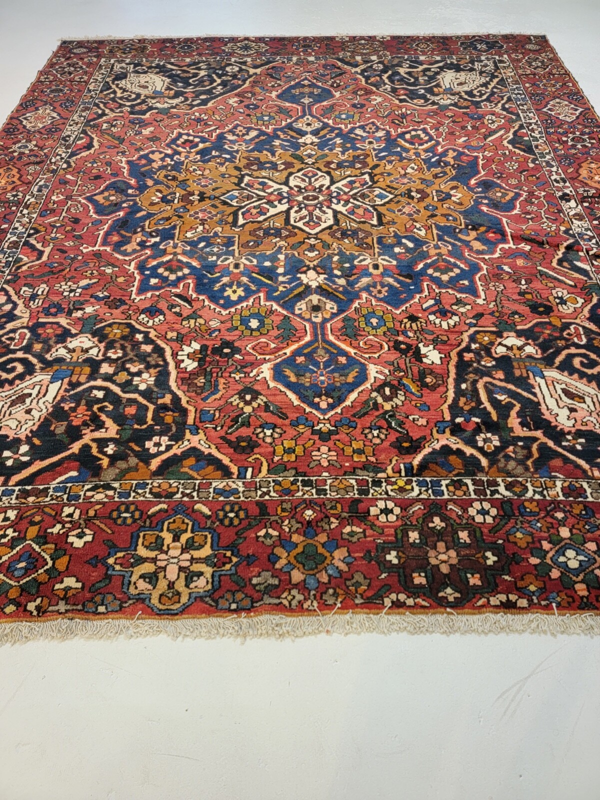 Antique Oriental Hand-Knotted Wool Area Rug Rust/Blue/Ivory/Green 9’2″ x 11’6″
