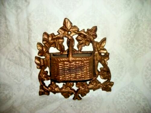 Victorian Cottagecore Iron Match Safe Striker Double Woven Basket Ivy Gilt