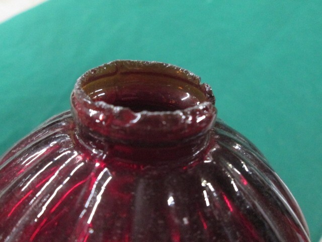 Glass Ruby Red Lightning Rod Ball Embossed Bubble Pattern Old Barn Farm
