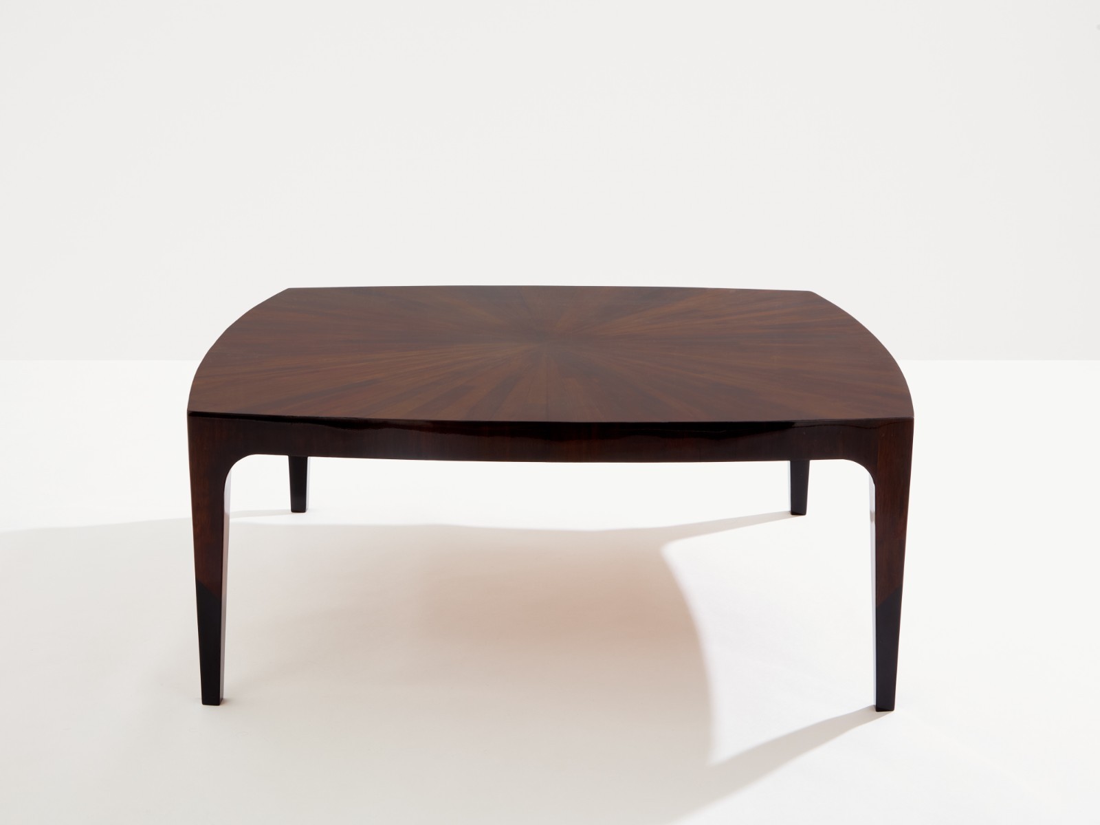 French walnut marquetry square coffee table 1970