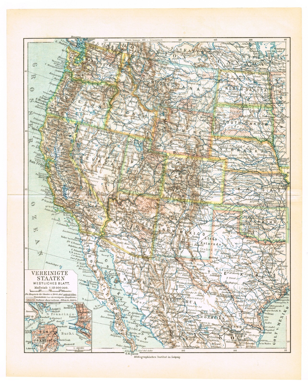 Western United States 1910 Utah Texas California Washington ANTIQUE Original Map