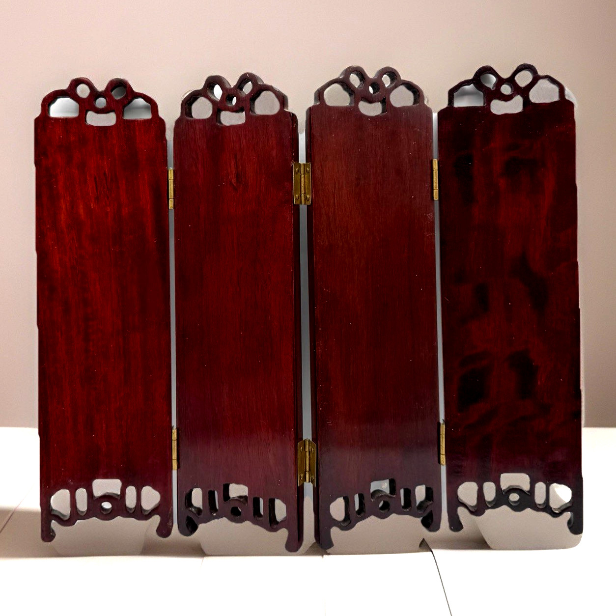 Antique Chinese Table Screen 4 Panel Folding Room Divider Mother of Pearl 1900