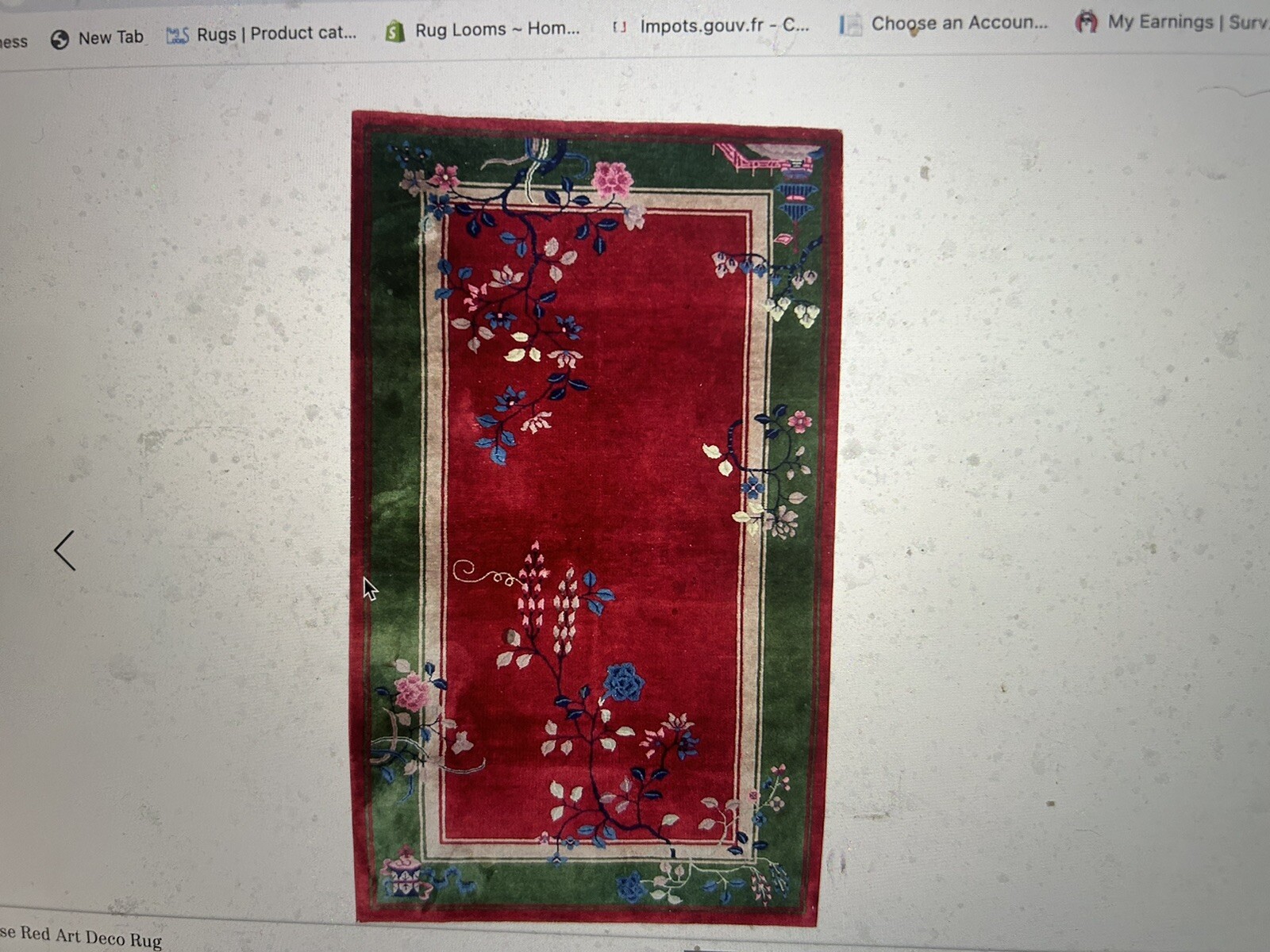 ANTIQUE CHINESE ART DECO RUG 1930’S WOOL RED / GREEN BORDER 48 In X 80 Inches