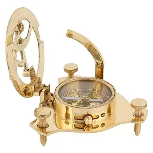 Nautical 3″ Brass Golden Finish Sundial Pocket Compass Perfect Gift