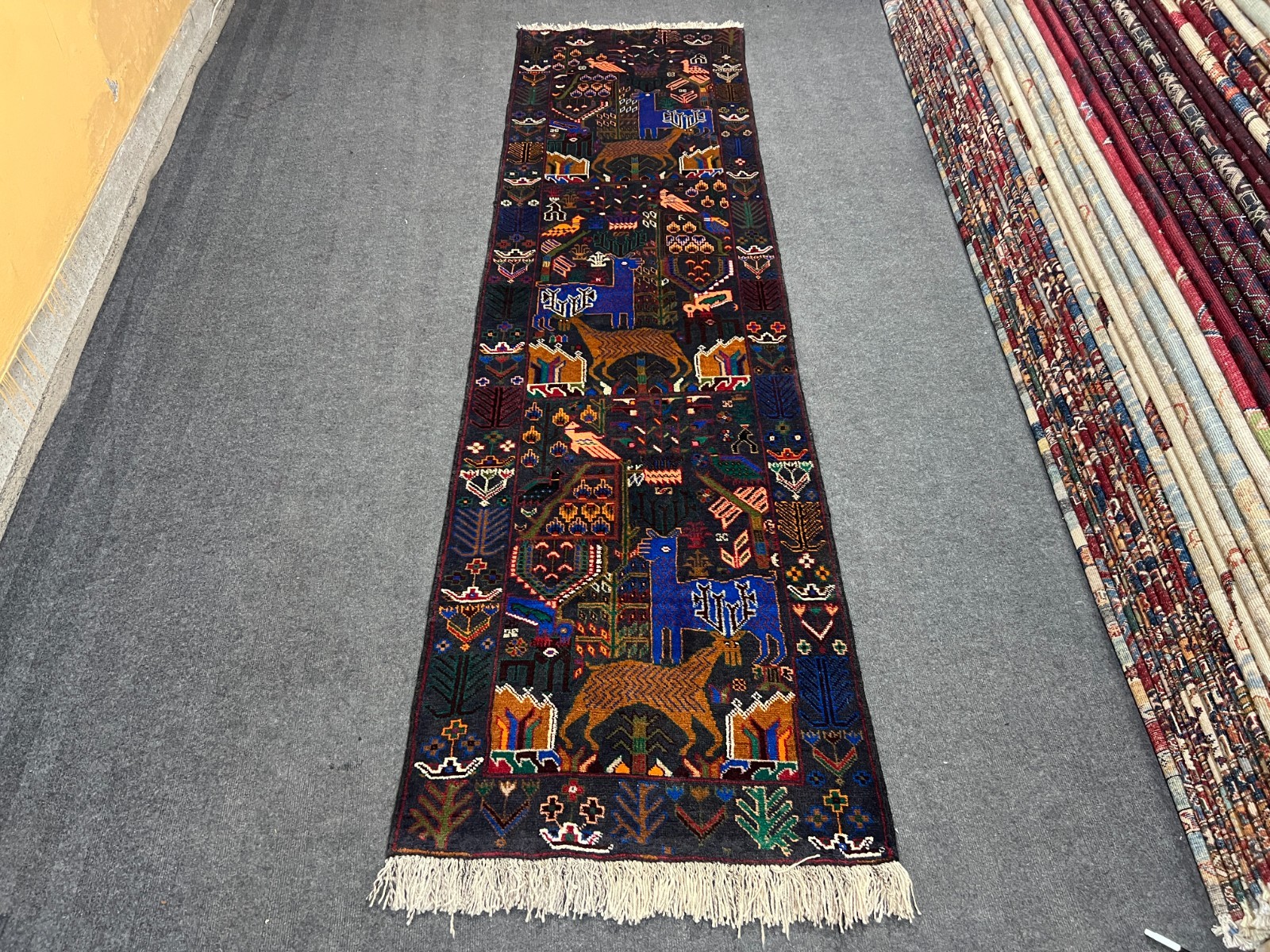 Pictorial Afghan Baluchi Runner Rug 3×10 Ft Hand Knotted Tribal Wool