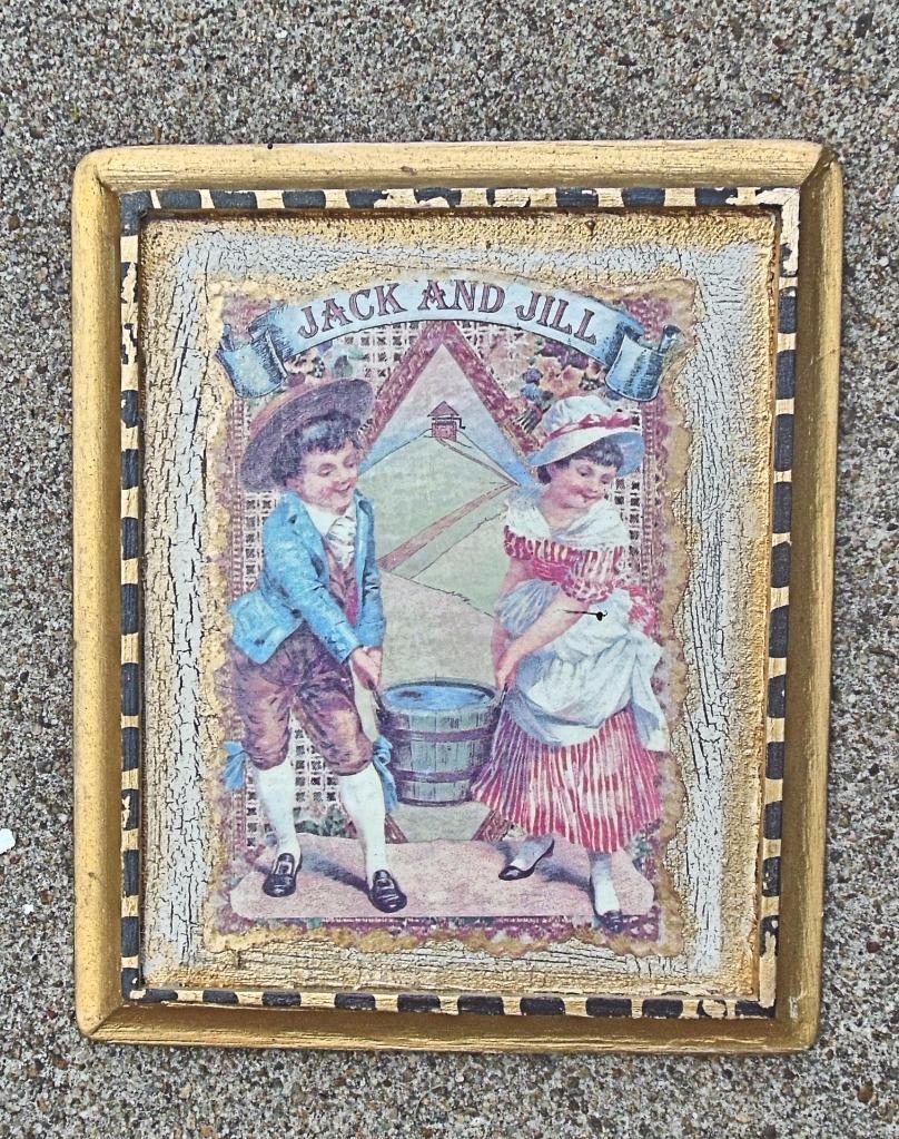 Vintage Little Bo Peep Plack Decopage 9 x 7″ Gold Hand Made