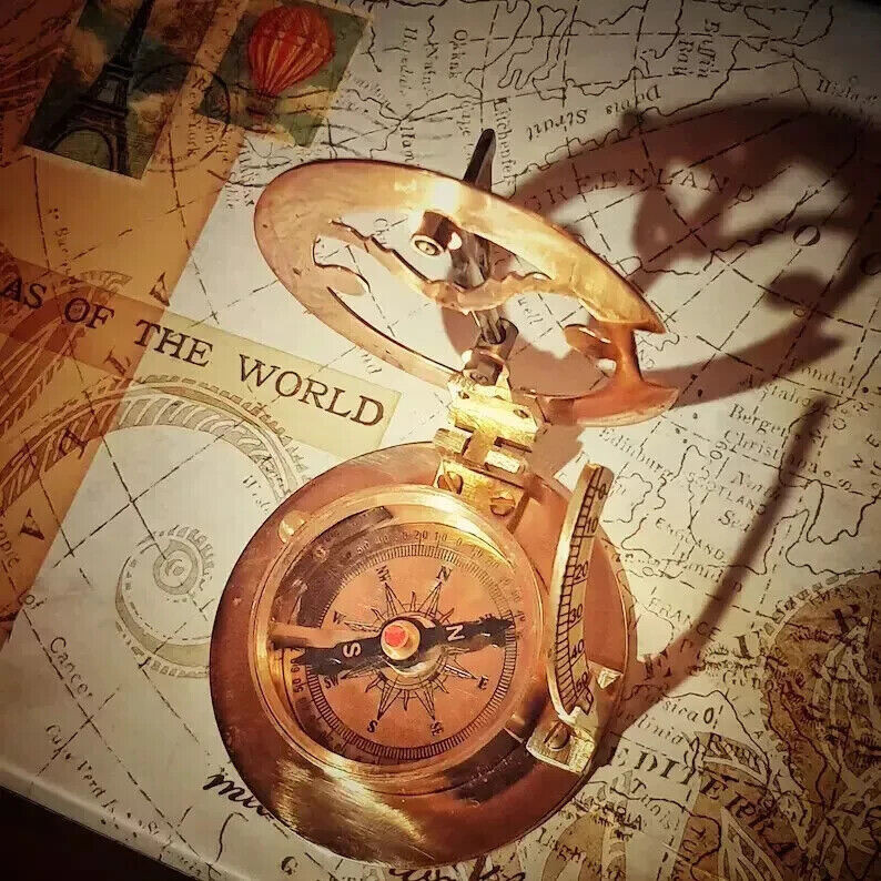 Brass Compass Antique Style Maritime Vintage Sundial Navigation Present Gift