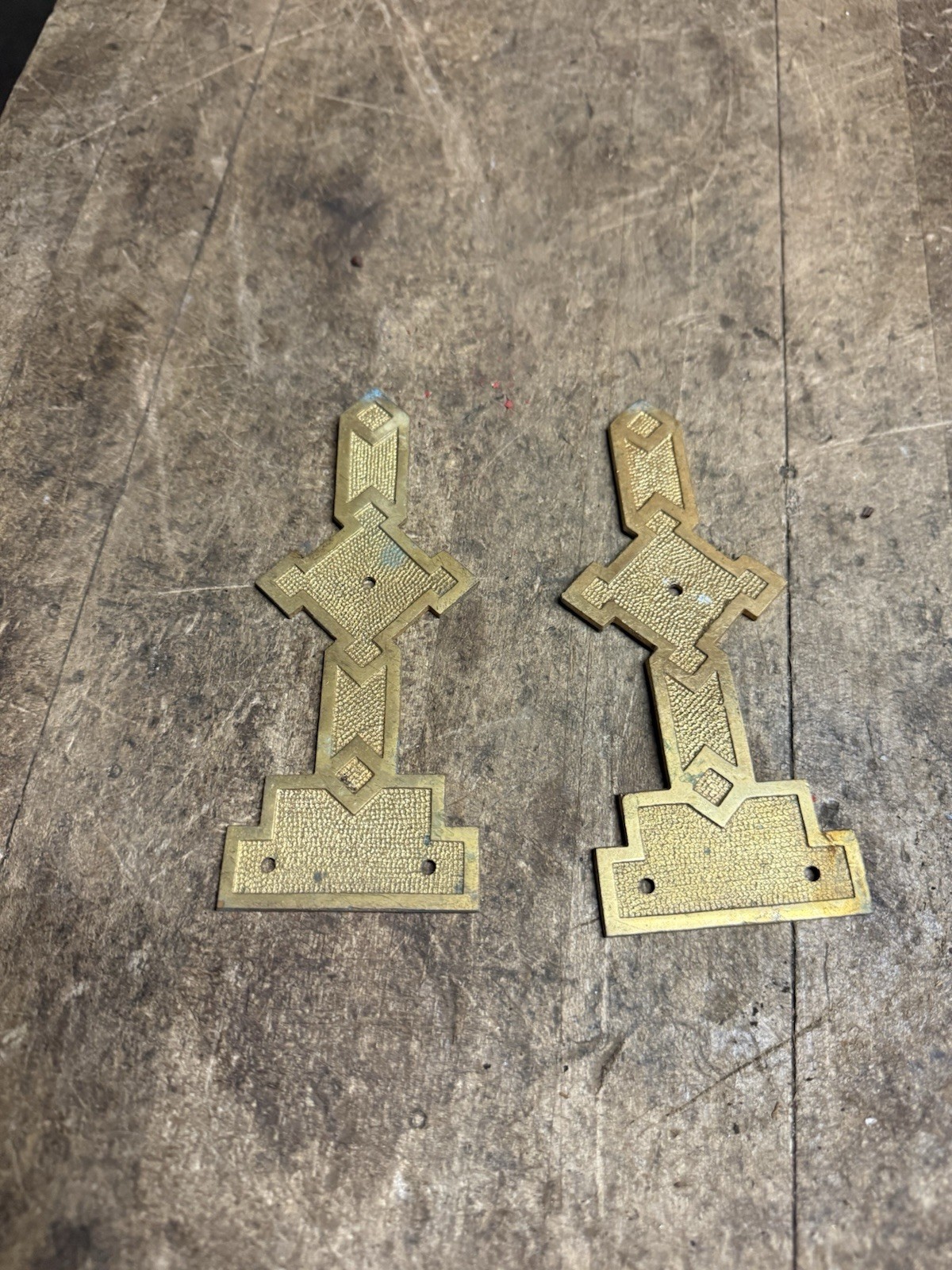 Antique Religious Church Funeral Ornamental Plates Hardware Brass Set Pair USA