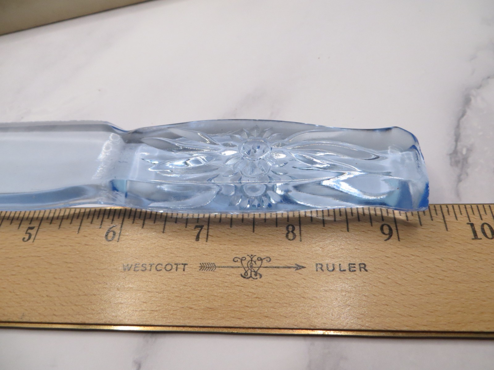 Antique Dur-X Light Blue Depression Glass Floral Flower Style Fruit Knife In Box
