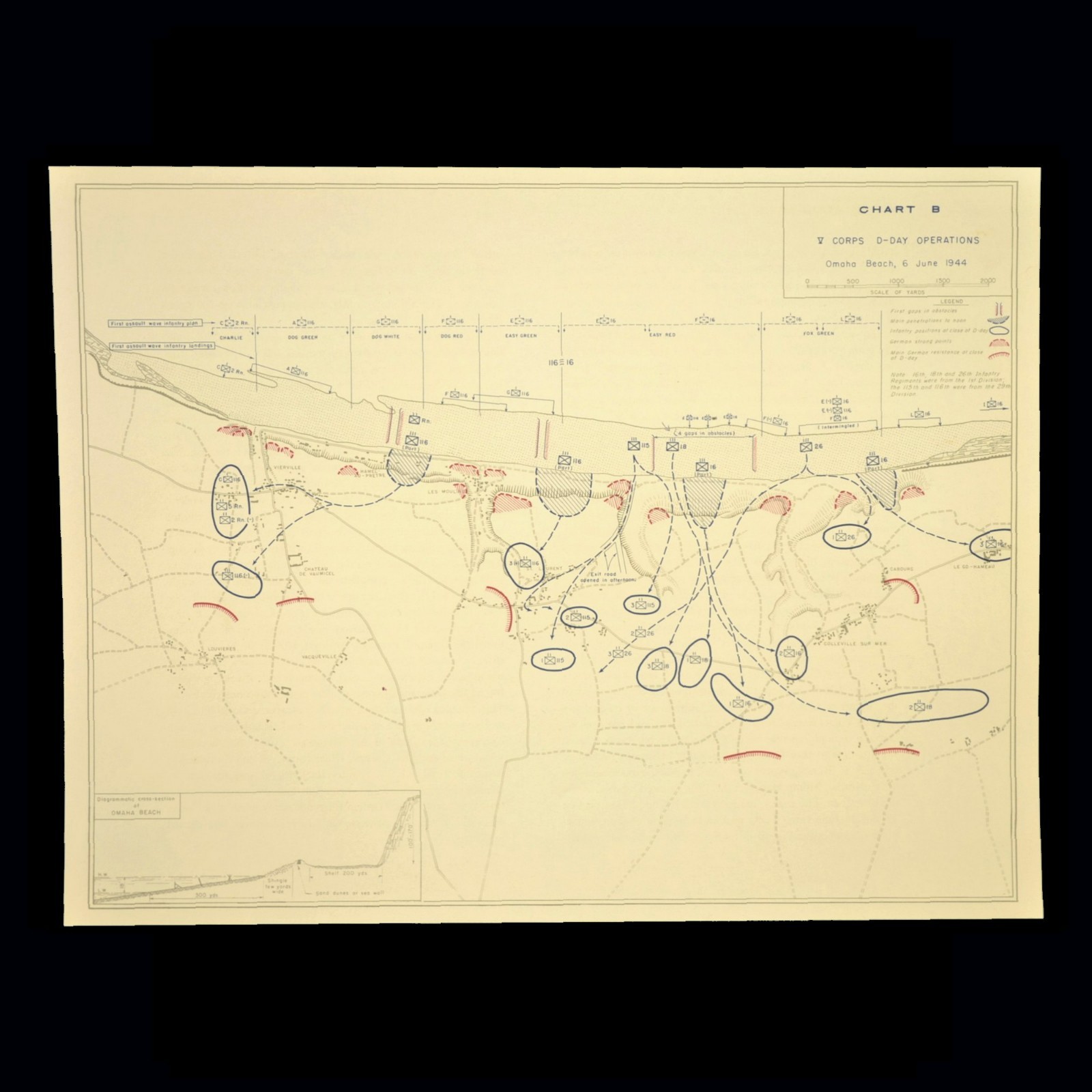 Vintage D Day Battle Map Omaha Beach Allied Invasion June 6 1944 WWII World War
