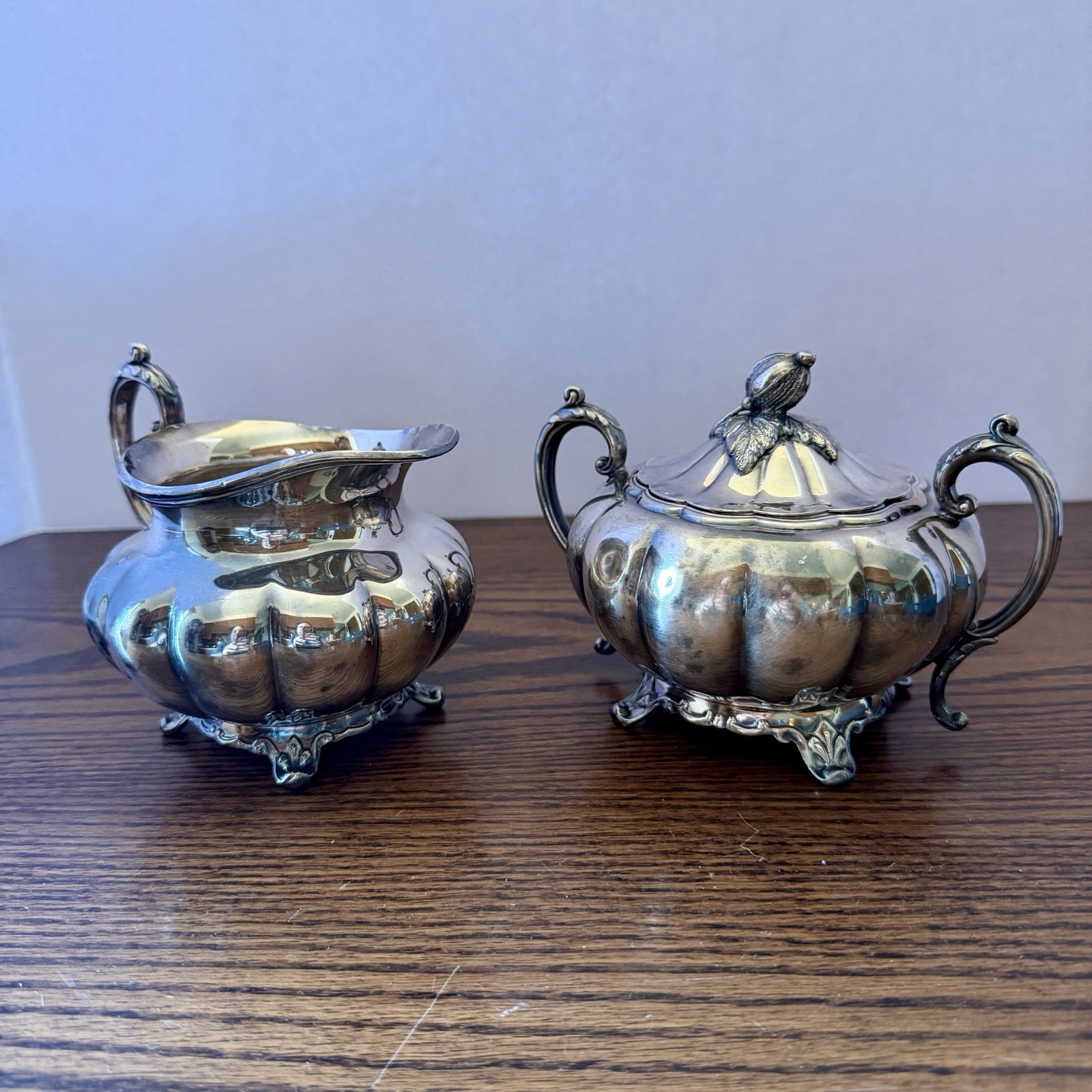 Vintage Community Plate Old English Melon Pattern Creamer, Sugar Bowl With Lid