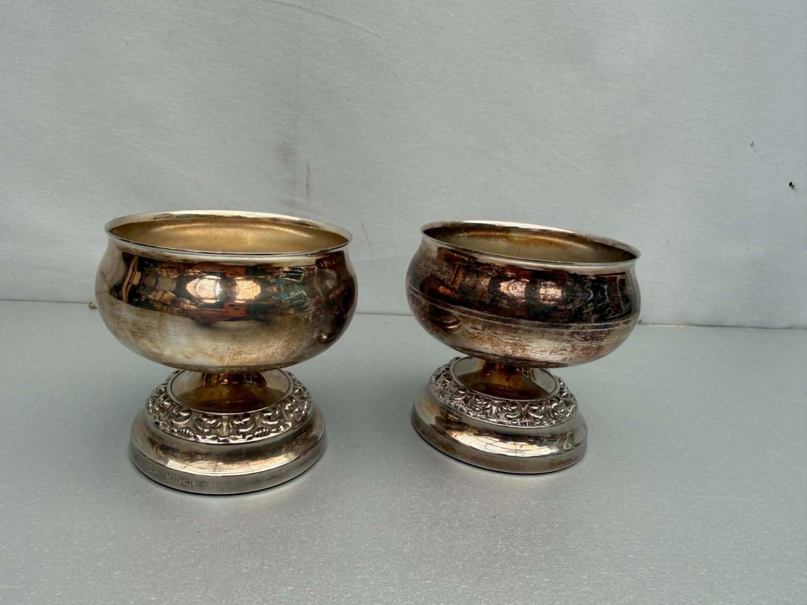 Vintage Ianthe of England Silver Plated Rose Bowls – Pair of Pedestal Posy Vases