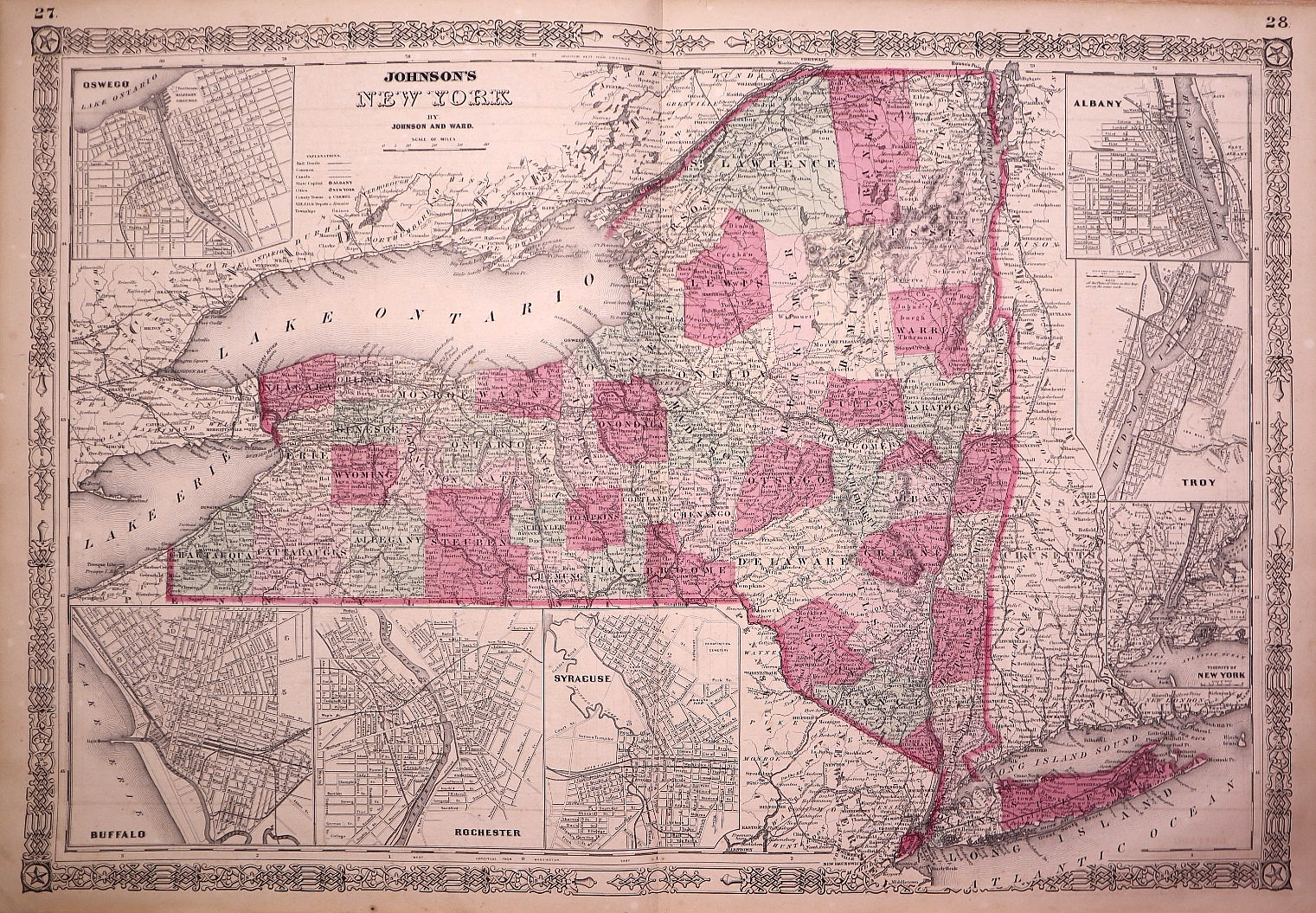 Antique 1864 Map ~ New York State by Johnson & Ward #05