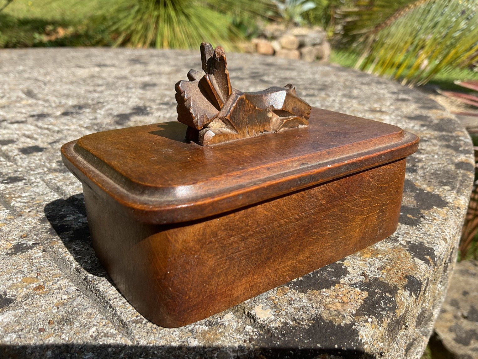 Antique Vintage Wooden Mouseman Treen Trinket Jewellery Box Terrier Scottie Dog