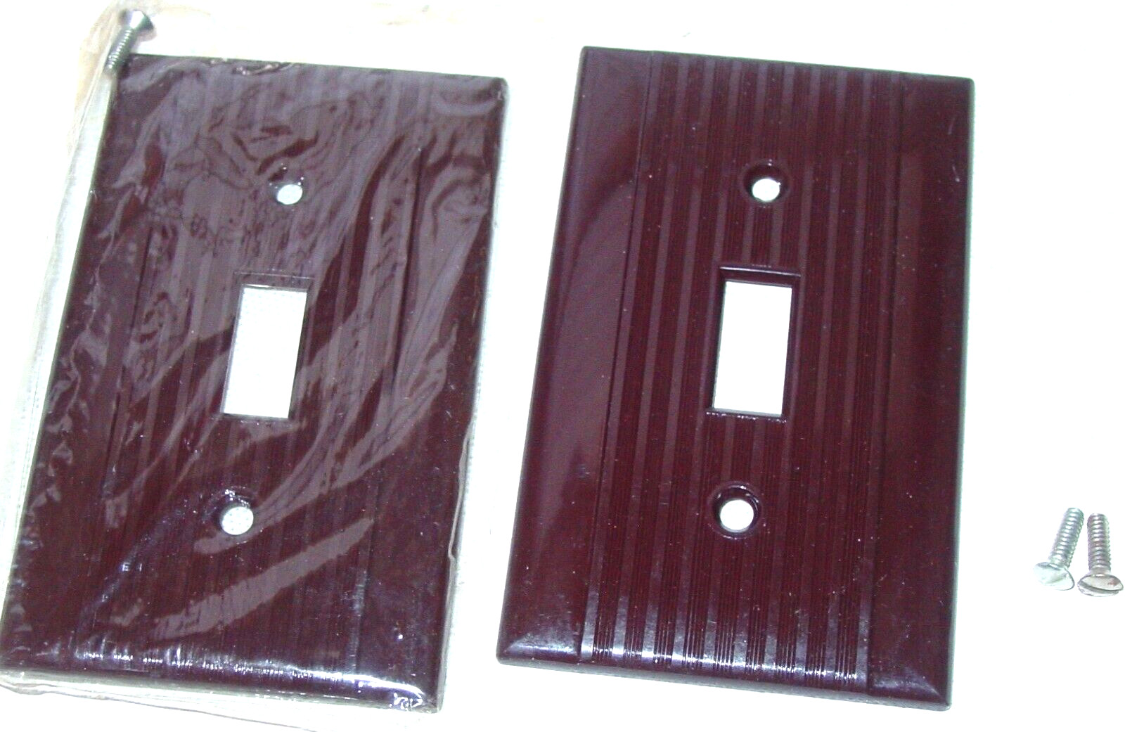 2 Vintage Reliance USA Brown Switch Plate Covers Lined Tuxedo Art Deco NOS Lot
