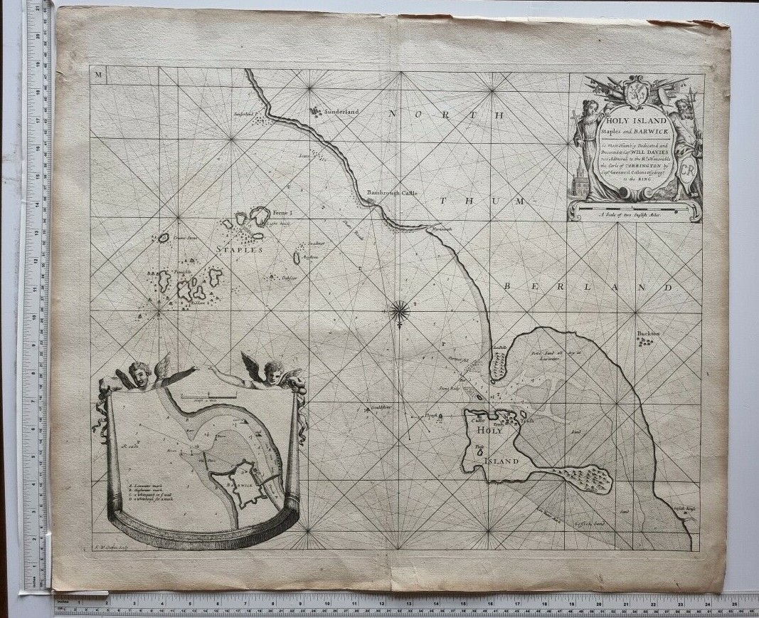 1753 ORIGINAL MAP CHART HOLY ISLAND STAPLES & BARWICK GREENVILLE COLLINS COASTAL