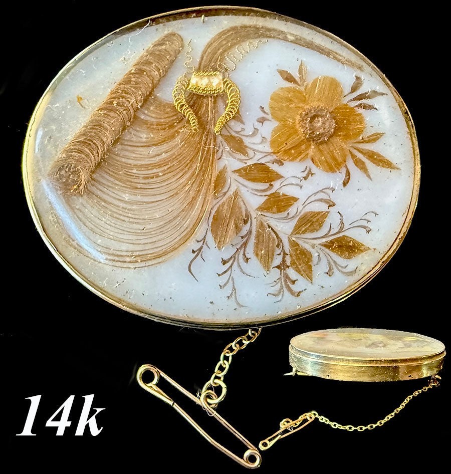 27.9gm Gross, 15.9gm 14k Gold Brooch, Antique c. 1849, Engraved Memento Children