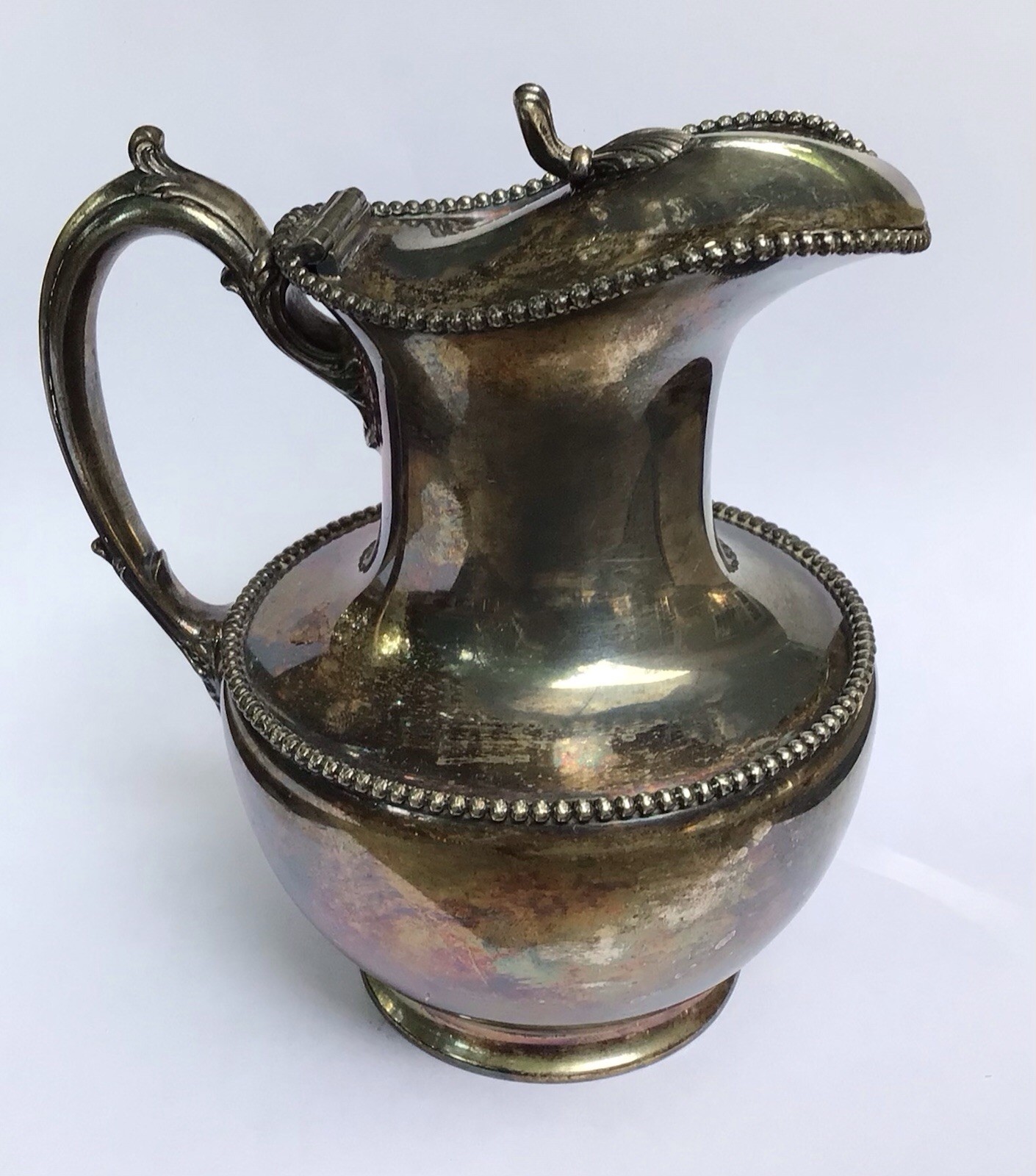 Antique Superior Silver Co Quadruple Plate Pitcher 4080 Patina With Guard Lid