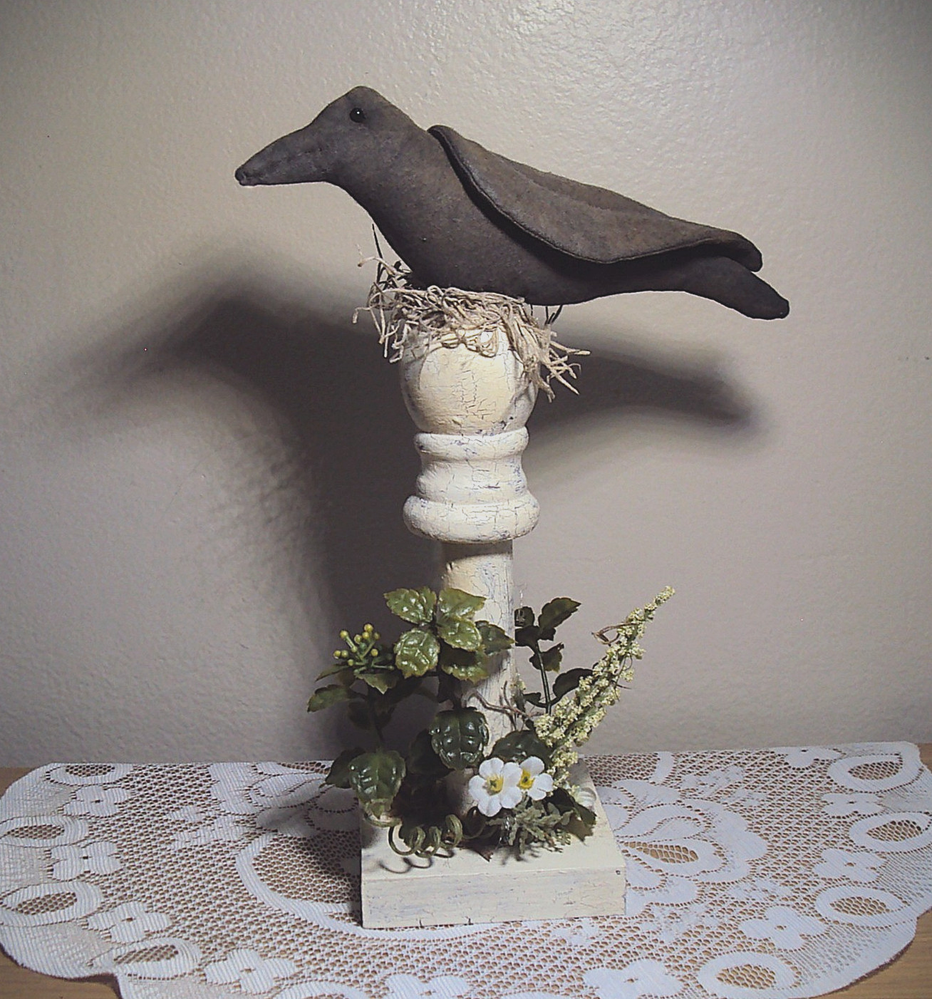 Primitive Handmade Black Crow Doll Gothic Vintage Farmhouse Bird Spring Cottage