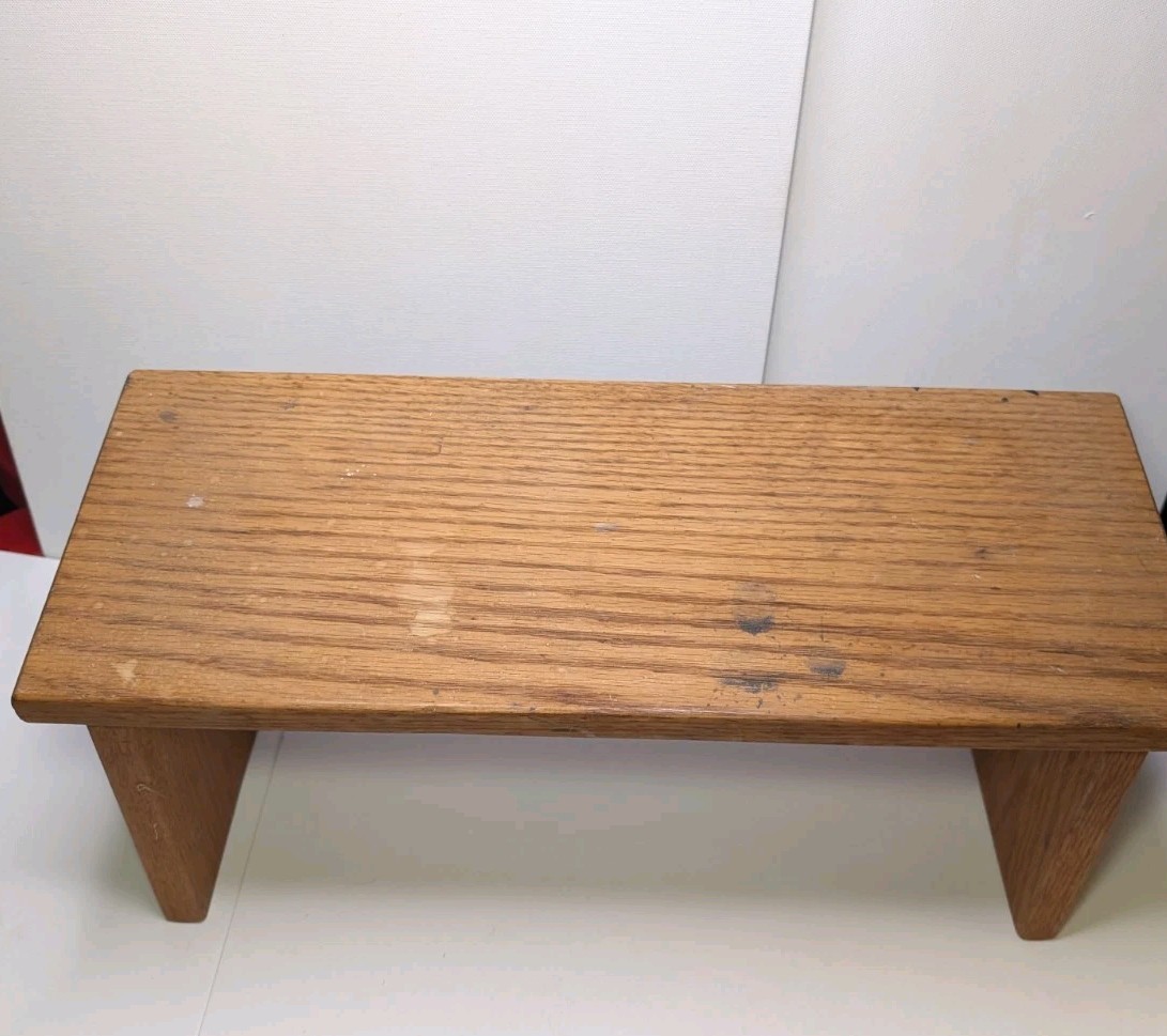 Vintage Solid Oak Wood Display Riser Stand Rustic Farmhouse Plant Shelf Bench