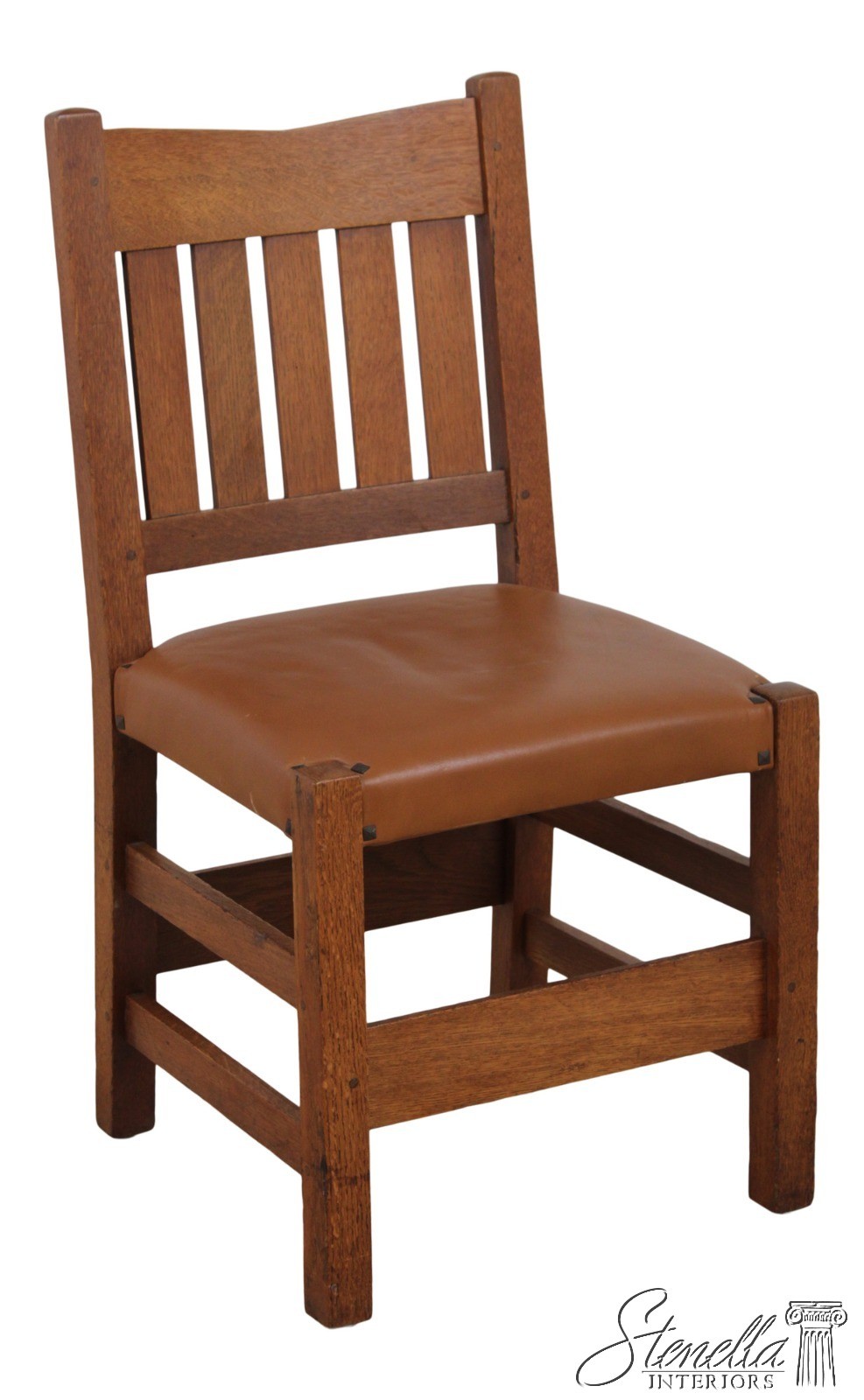 F73149: Antique L&JG STICKLEY Mission Oak Leather Chair
